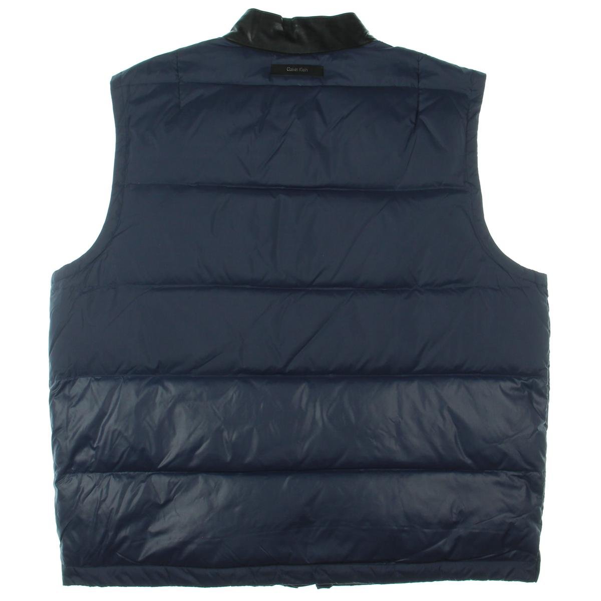 Calvin Klein Men's Lightweight Nylon Down Vest with Faux Leather Collar - Warm Winter Puffer Jacket for Outdoor Activities & Casual Wear