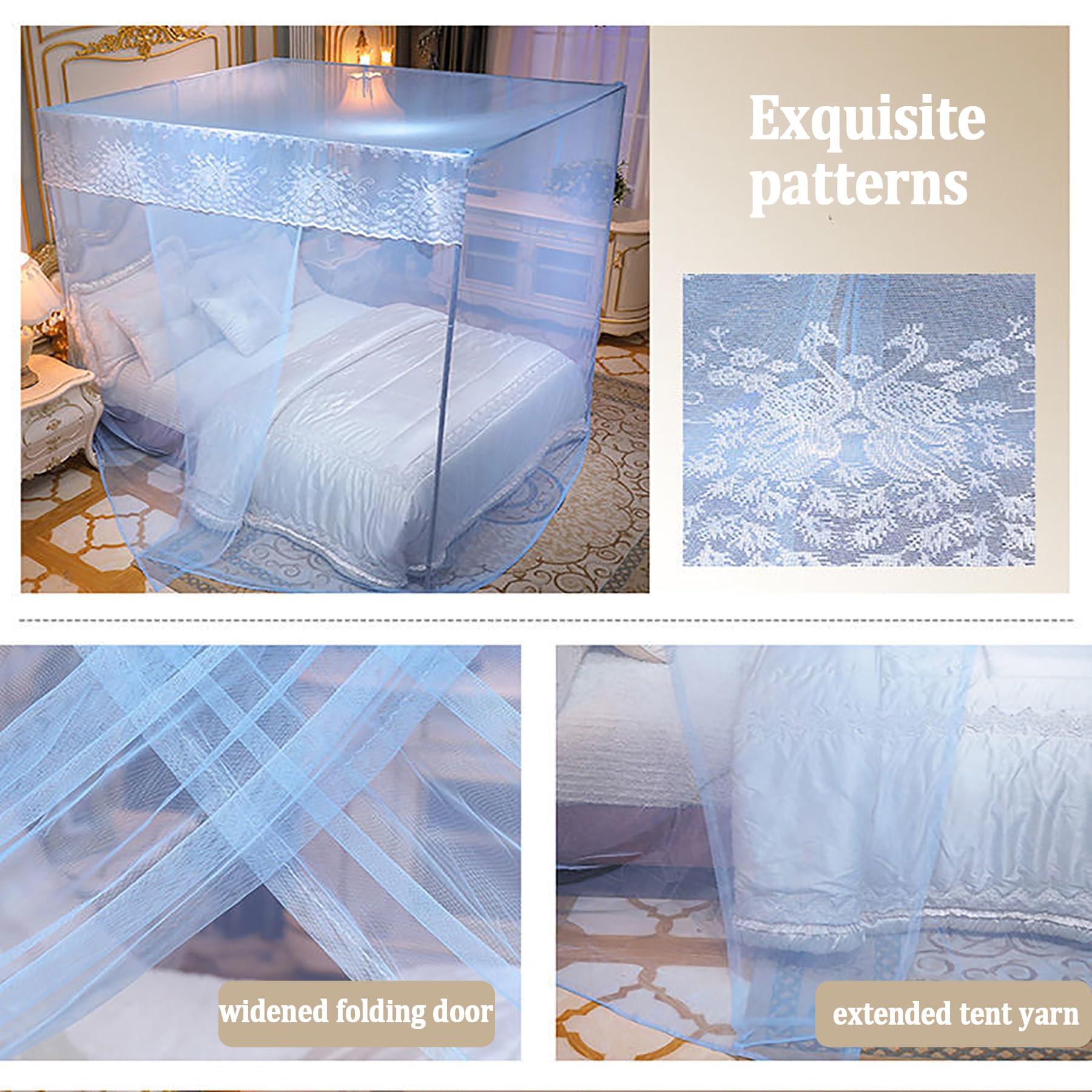 Elegant 4-Poster Bed Canopy Frame with Curtains - Stainless Steel Bed Netting for King Size Bed (Silver, Pink) - Perfect for Bedroom Decor, Romantic Nights & Boho Chic Style