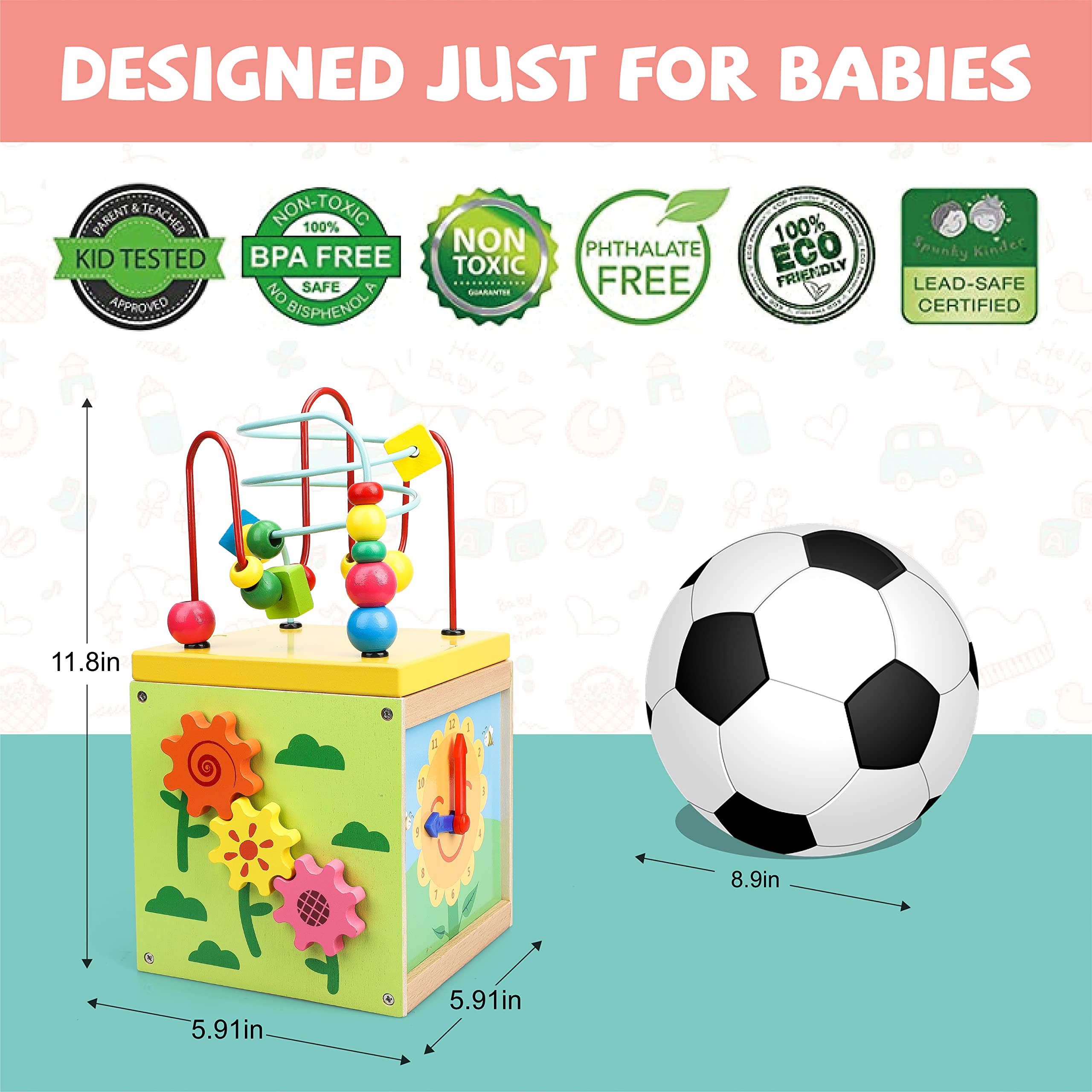 TOY Life Wooden Baby Activity Cube - Educational Learning Toy for Toddlers 1-3 Years Old with Bead Maze & Busy Cube | Montessori Toys for 1+ Year Old Boys & Girls | Perfect Gift for 9-10 Month Old Babies | Great for Early Childhood Development & Playtime Fun