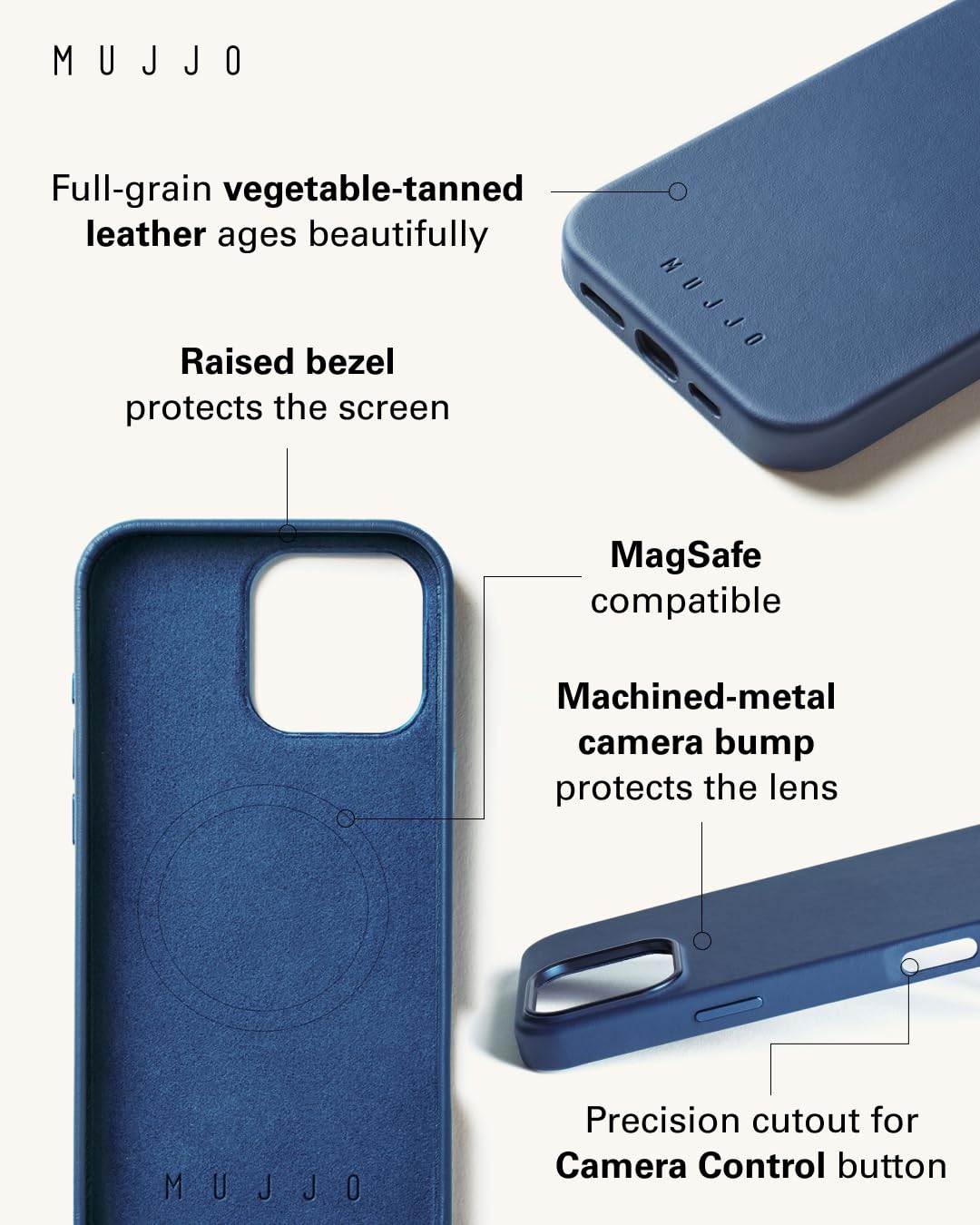 Premium Magsafe Compatible Leather Phone Case for iPhone 16 Pro Max - Slim European Leather Cover with Enhanced Protection for Phone & Camera Lens (Monaco Blue) | Perfect for Business Professionals & Daily Commuters