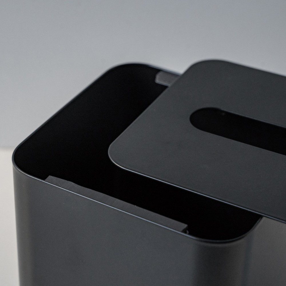 DESIGNSTUFF Square Tissue Box with Metal Lid - Black & Black | Modern Home Decor for Living Room, Bedroom, or Office
