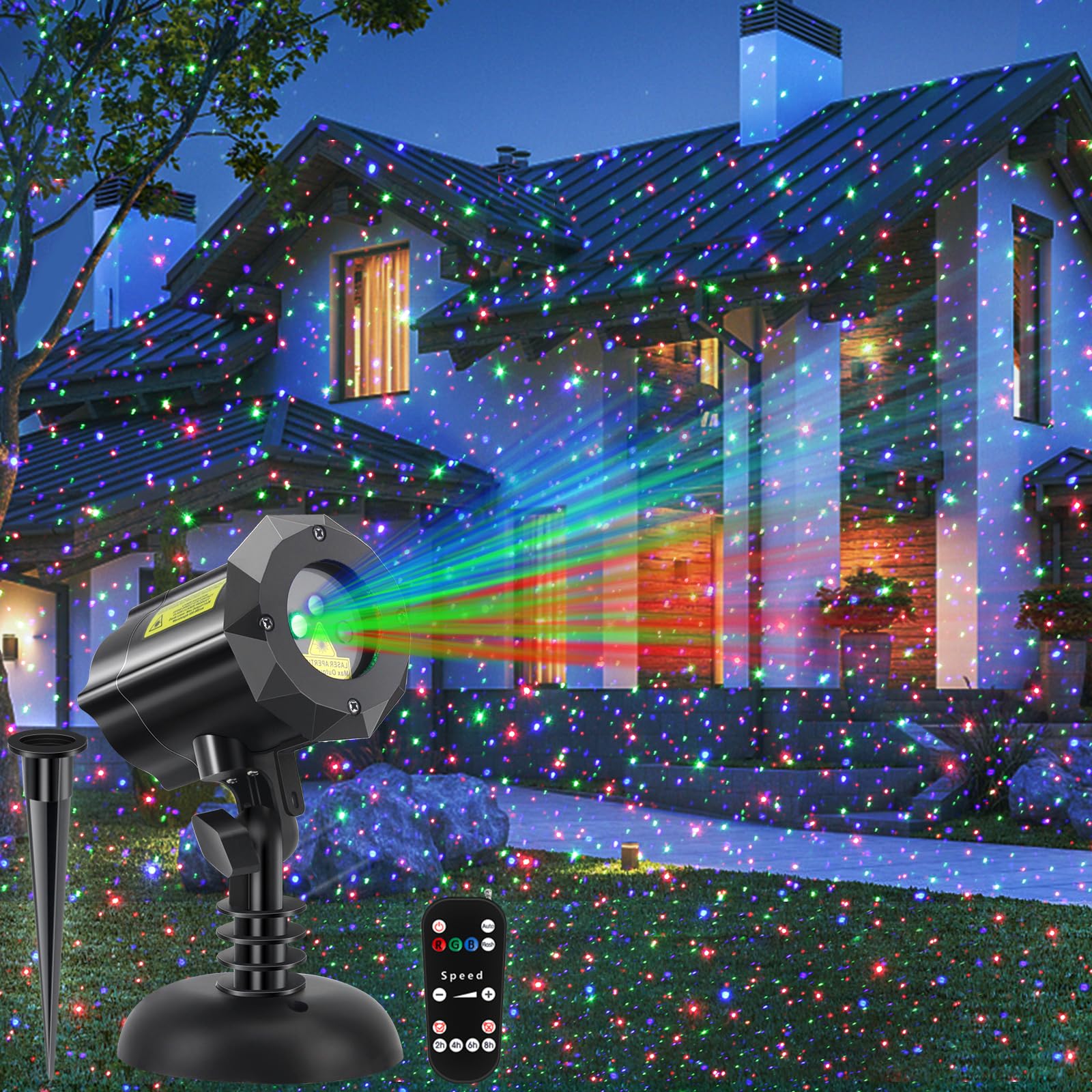 Christmas Laser Lights Star Projector - 3 Color Changing LED Garden Firefly Lights for Outdoor Holiday Decorations & Party Ambiance
