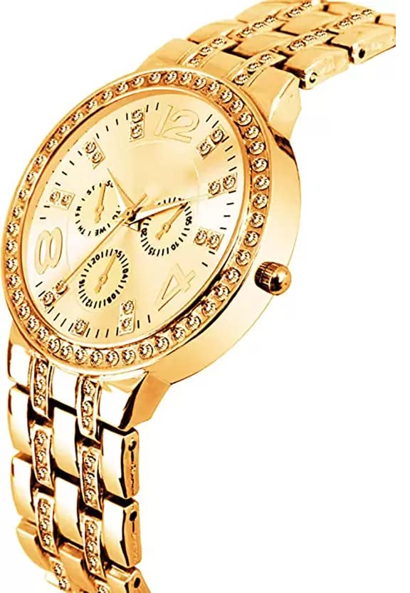 SELLORIA Rose Gold Diamond Analog Round Watch for Women & Girls - Elegant Fashion Timepiece - Perfect for Daily Wear, Office, Parties & Special Occasions