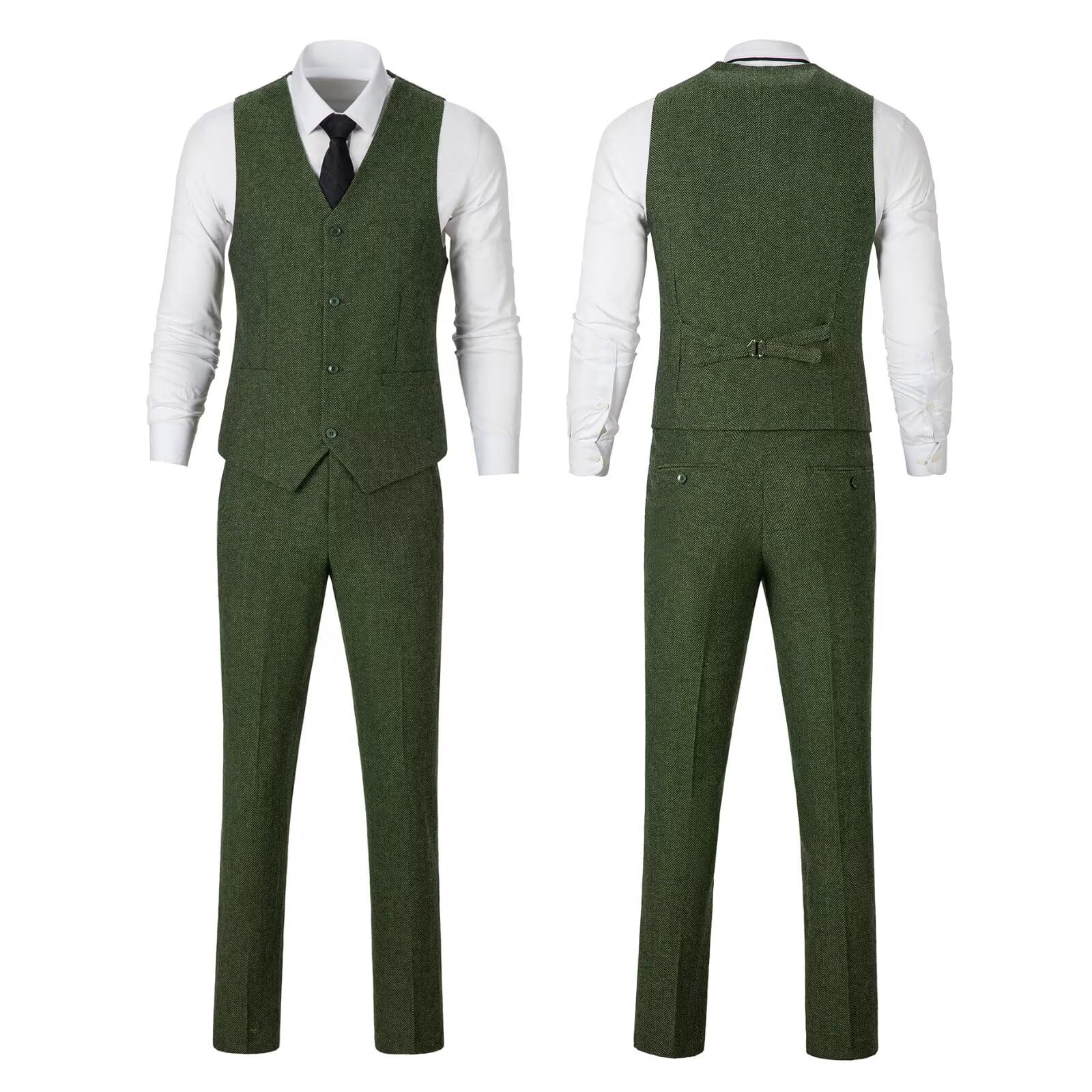 Vintage Herringbone Tweed 3-Piece Slim Fit Men's Suit Set - Wedding, Prom, Groom Tuxedo with Blazer Jacket, Vest & Pants | Formal Occasions, Business Events & Special Celebrations