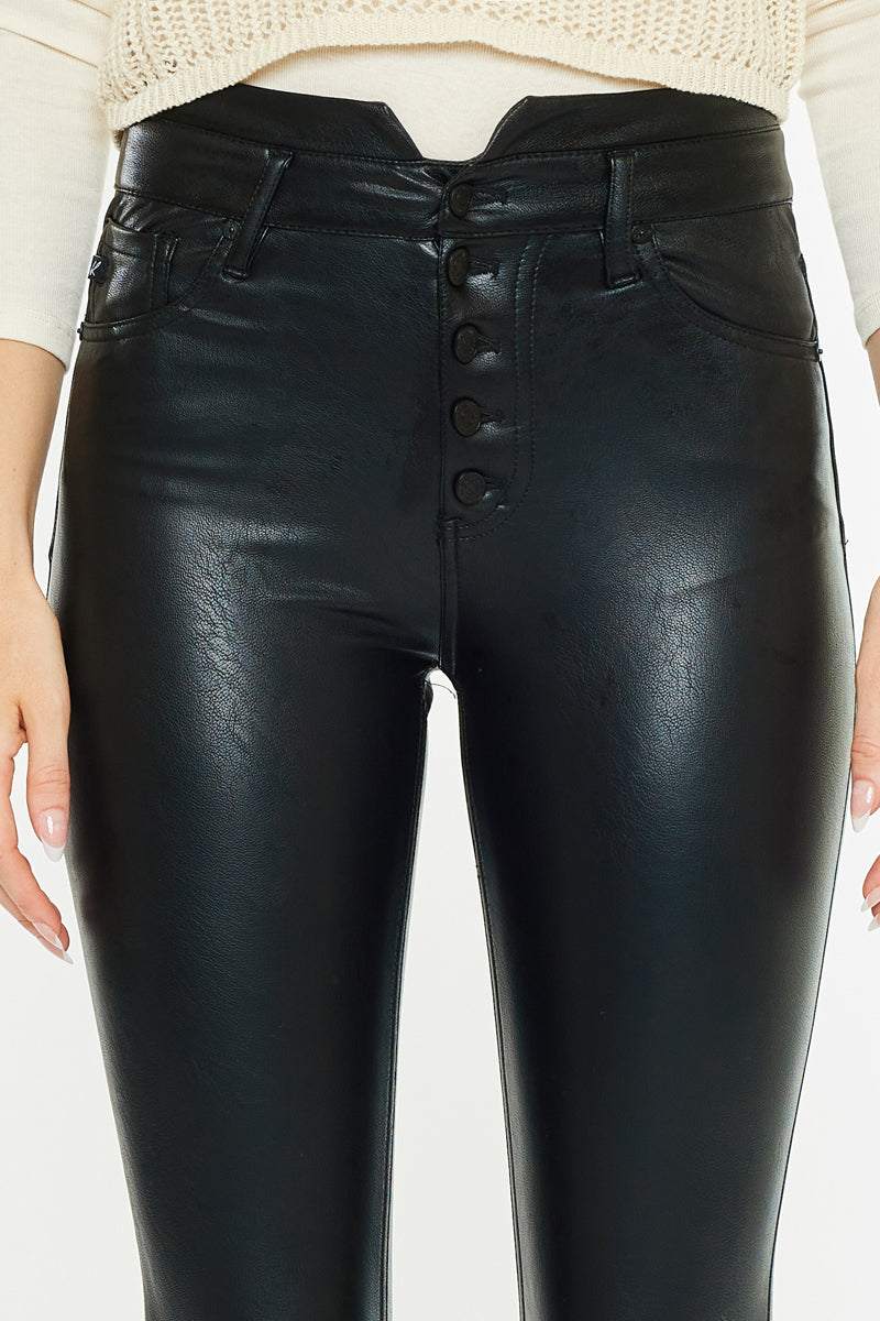 Janet High Rise Faux Leather Ankle Skinny Pants for Women - Stretchy Vegan Leather Leggings, Comfortable & Stylish for Work, Night Out, and Casual Wear