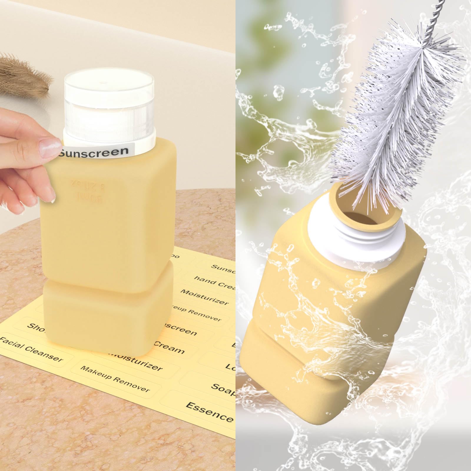 TSA Approved Travel Bottles for Toiletries - 4 Pack Leak Proof BPA Free Travel Size Containers for Shampoo, Conditioner, Lotion & Body Wash with Clear Toiletry Bag & Cleaning Brush - Perfect for Airplane Carry On, Gym, Camping & Vacation Essentials