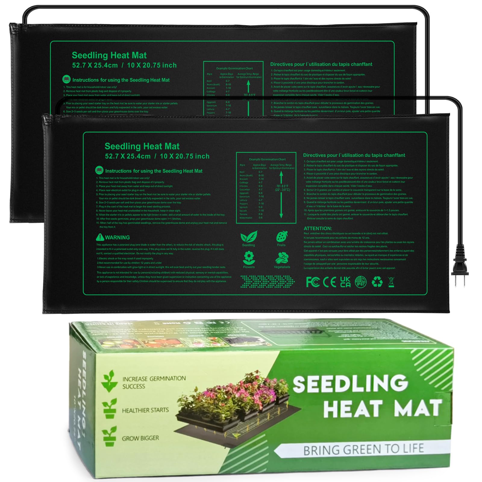 NAMOTEK 2 Pack Seedling Heat Mat - Waterproof & Durable Seed Germination Heating Pad for Hydroponic Plants | Indoor Gardening, Greenhouse Use, Plant Propagation