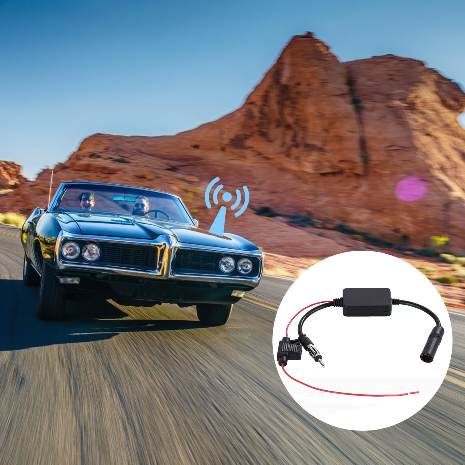 Universal 12V Car Radio Antenna Amplifier - FM/AM Signal Booster for Enhanced Radio Reception - Car Stereo Antenna Enhancer - Perfect for Road Trips, Commuting & Long Drives