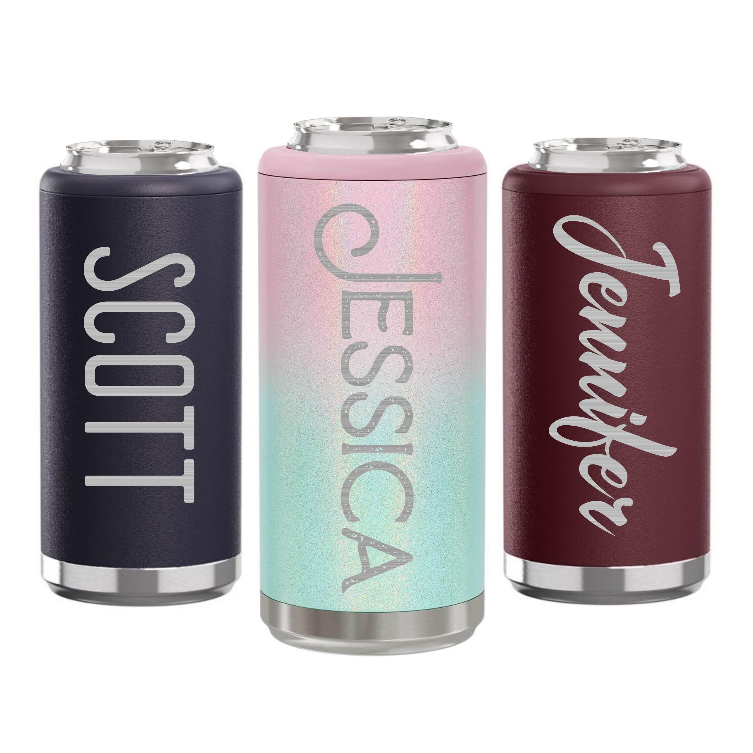 Personalized 12oz Insulated Skinny Steel Can Cooler - 41 Custom Designs for Beer, Soda & Energy Drinks - Perfect for Parties, BBQs & Outdoor Adventures