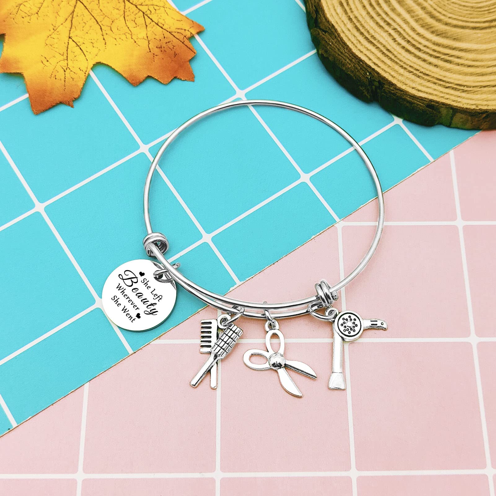 Professional Hair Stylist Bracelet - Scissor & Comb Bangle with Hair Dryer Charm - Fashionable Jewelry Gift for Hairdressers & Graduates | Salon Accessories, Stylist Appreciation Gift, Beauty School Graduation Present
