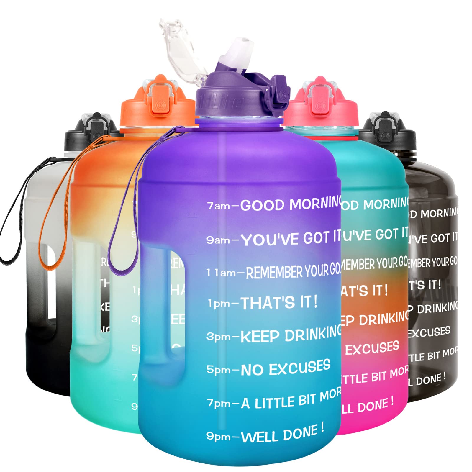 1 Gallon Motivational Water Bottle with Straw & Time Marker - BPA Free Large Water Jug for Gym, Workout, Hiking & Daily Hydration - Stay Inspired & Track Water Intake