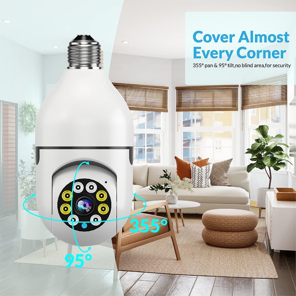 V380 Pro 1080p Wi-Fi PTZ Bulb Security Camera - 360° Wireless Indoor CCTV with Motion Sensor, Auto Tracking & LED Lights | 24/7 Smart Home Surveillance for Baby Monitor, Pet Camera & Night Vision Security
