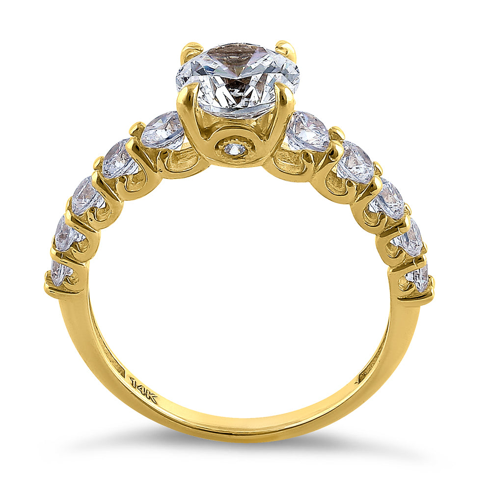 14K Solid Yellow Gold Round Cut Cubic Zirconia Engagement Ring for Women - Elegant & Timeless Wedding Band, Perfect for Proposals, Anniversaries, and Special Occasions