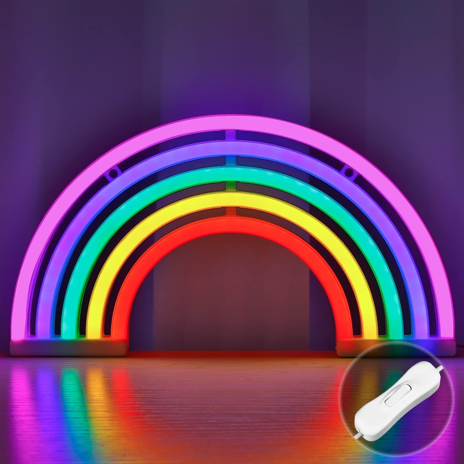 XIYUNTE Rainbow Neon Light - USB Powered Colorful LED Wall Sign for Bedroom & Party Decor, Bright Neon Night Light with Switch, Perfect Gift for Home & Events | Ideal for Teen Rooms, Weddings & Birthday Parties