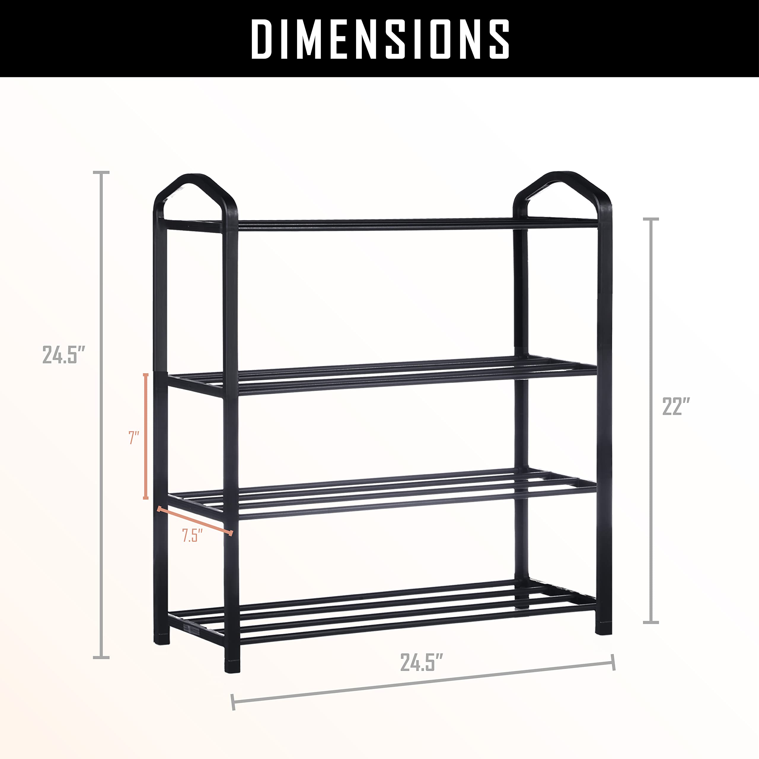 YSSOA 4-Tier Stackable Shoe Rack Organizer - Sturdy 12-Pair Shoe Storage Shelf for Bedroom, Entryway, Hallway & Closet - Space Saving Black Shoe Tower for Sneakers, Boots & Sandals - Perfect for Small Spaces & Apartment Living