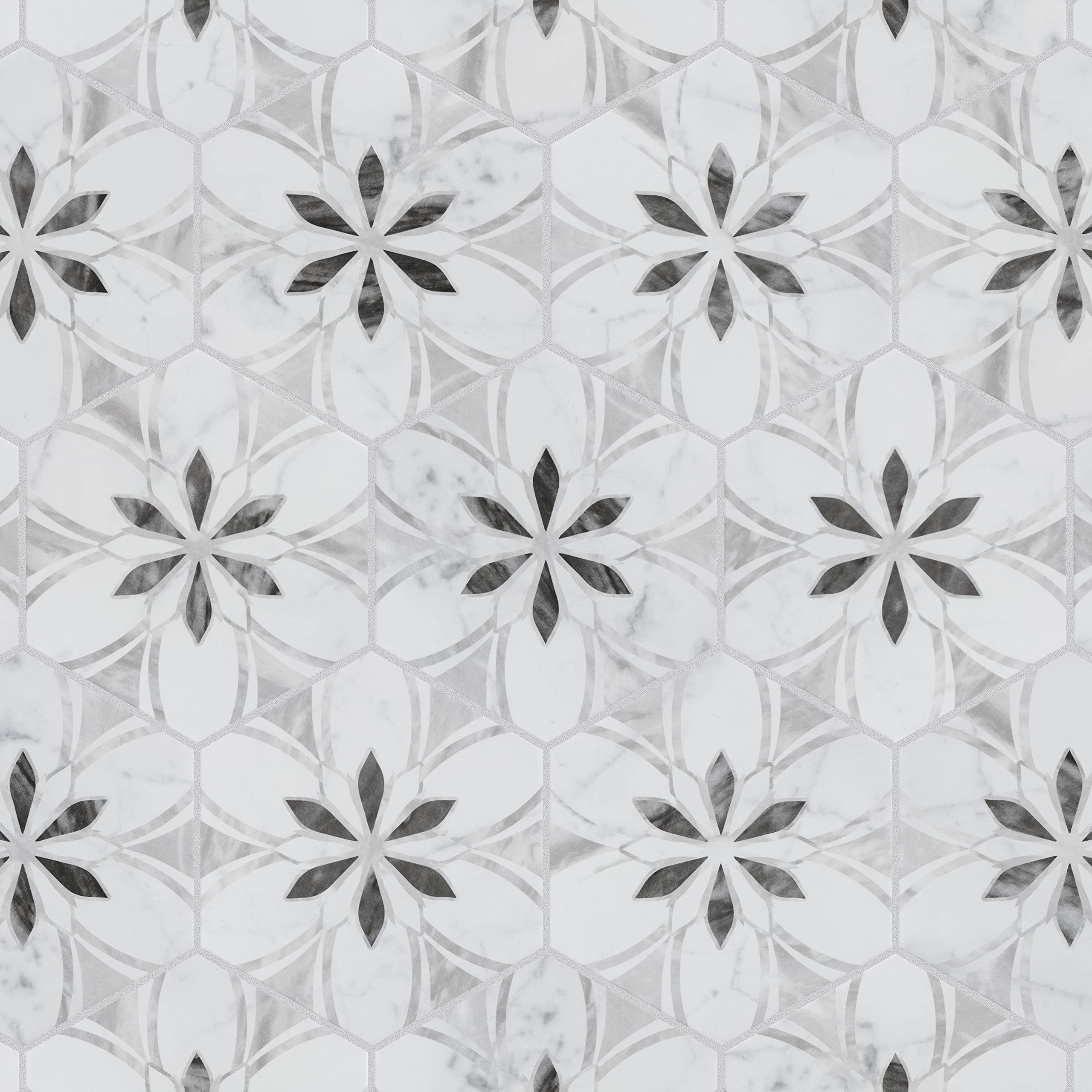 Merola Tile Classico Bardiglio Hex Dahlia Light 7x8 Inch Porcelain Floor & Wall Tile - Perfect for Bathroom, Kitchen Backsplash & Shower Renovation