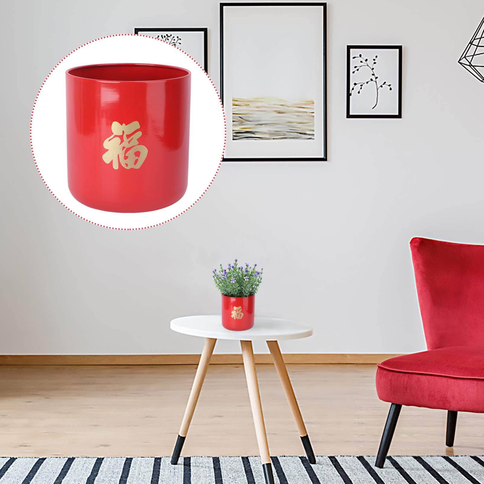 DOITOOL Chinese New Year Floral Arrangement Bucket - 1pc Iron Fu Word Hug Bucket for Flower Decor, Unique Home & Wedding Centerpiece, Festive Holiday Decoration