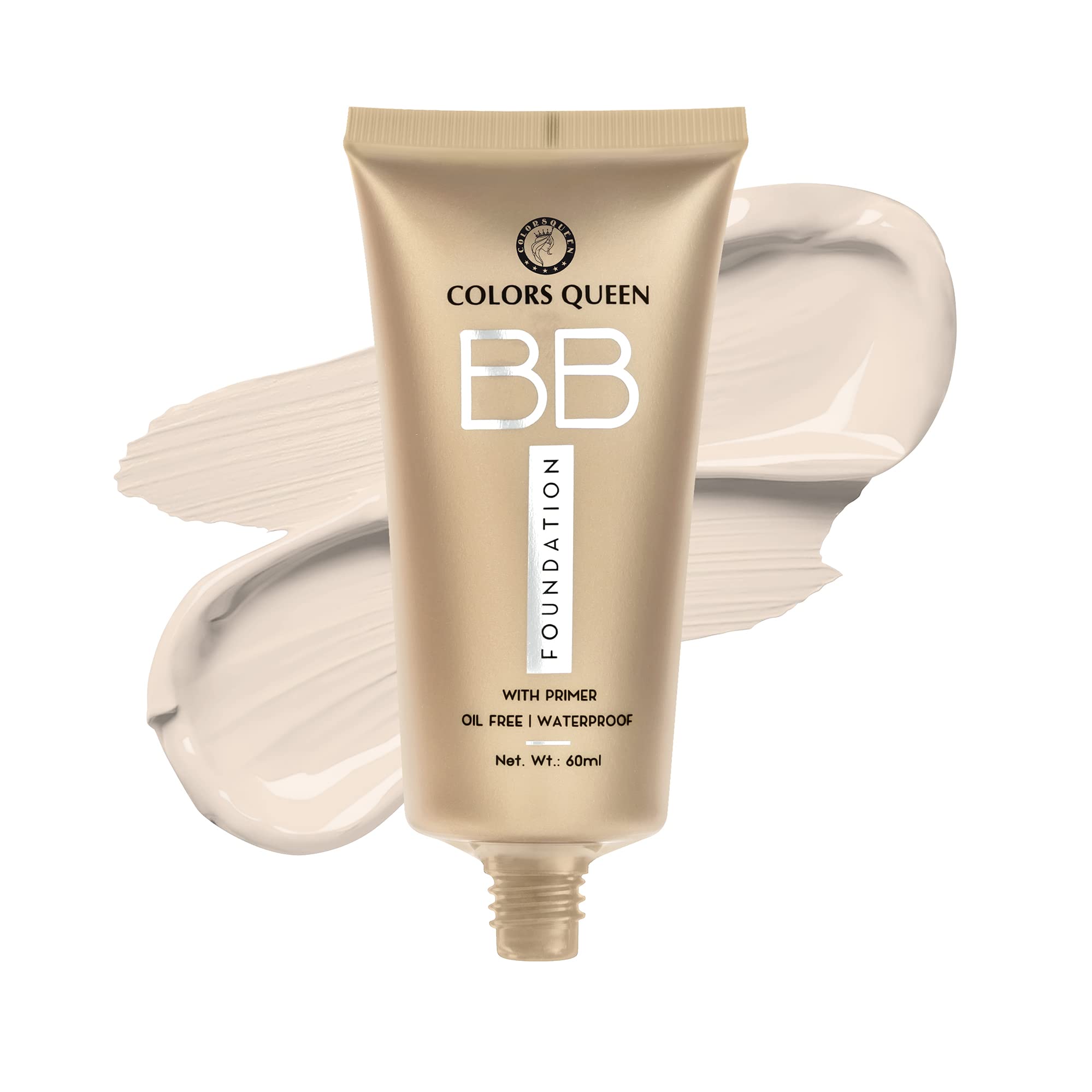 COLORS QUEEN Bb Liquid Foundation With Primer, 01 Ivory, 60Ml | Matte Finish, Full Coverage, Oil-Free & Waterproof Foundation | Long-Lasting Makeup for Oily Skin | Perfect for Daily Wear, Special Occasions & Photography