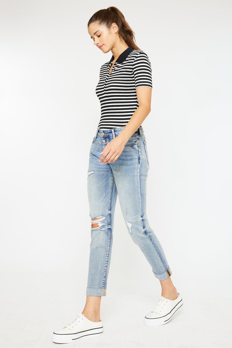 Clarie Mid Rise Boyfriend Jeans for Women - Comfortable Stretch Denim Pants with Relaxed Fit - Perfect for Casual Wear, Weekend Outfits and Everyday Fashion