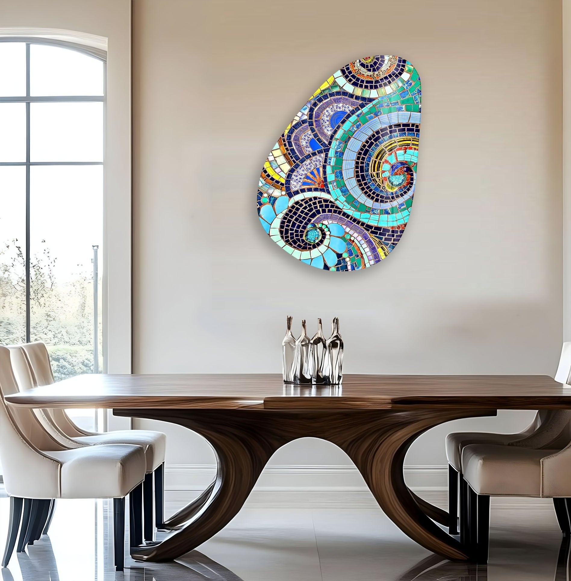 Asymmetrical Oval Mosaic Glass Wall Art - Handmade Modern Home Decor for Living Room, Bedroom & Office