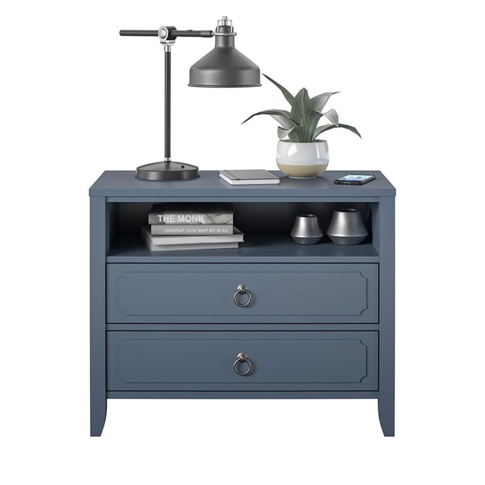 Novogratz Her Majesty 2-Drawer Nightstand in Blue - Stylish Bedside Table for Small Spaces, Modern Bedroom Decor, Apartment Living