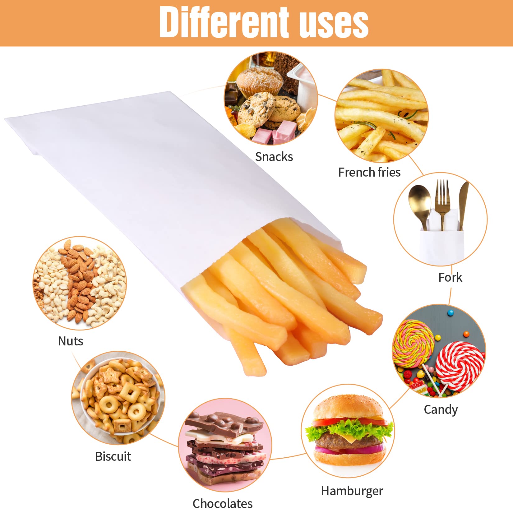 Florskoye 100-Pack White Kraft Paper Treat Bags 4x6 Inch - Small Gift Bags for Candy, Cookies, Donuts, Popcorn | Sandwich & Snack Bags | Party Favors, Jewelry Packaging & Craft Supplies (3.9x5.9 Inches) - Perfect for Birthday Parties, Weddings, Baby Showers & Retail Merchandising