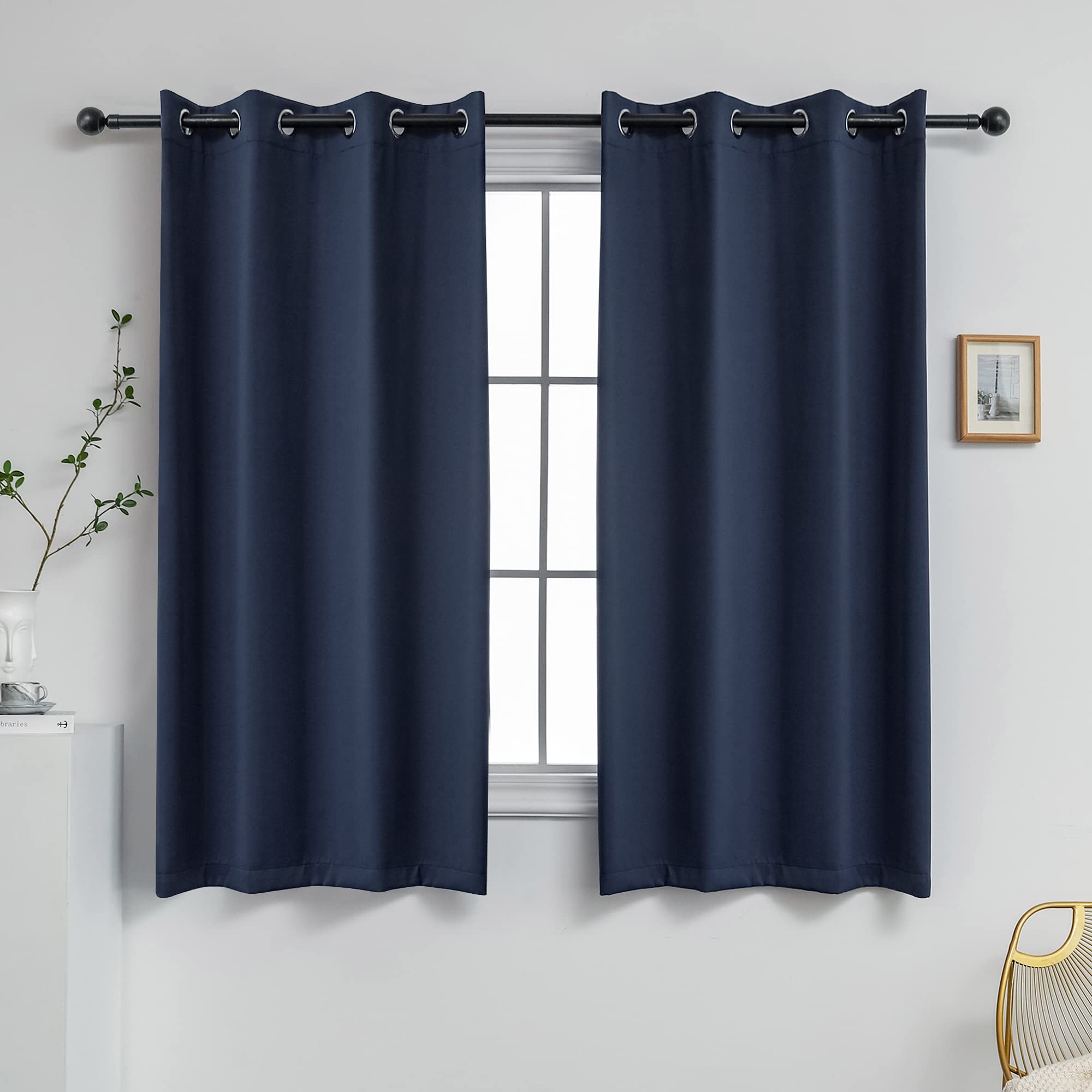 Premium Blackout Curtains for Bedroom & Living Room - Thermal Insulated Room Darkening Grommet Curtains Set of 2 Panels (52x63 Inch, Navy Blue) - Perfect for Home Theater, Nursery & Light Sleepers