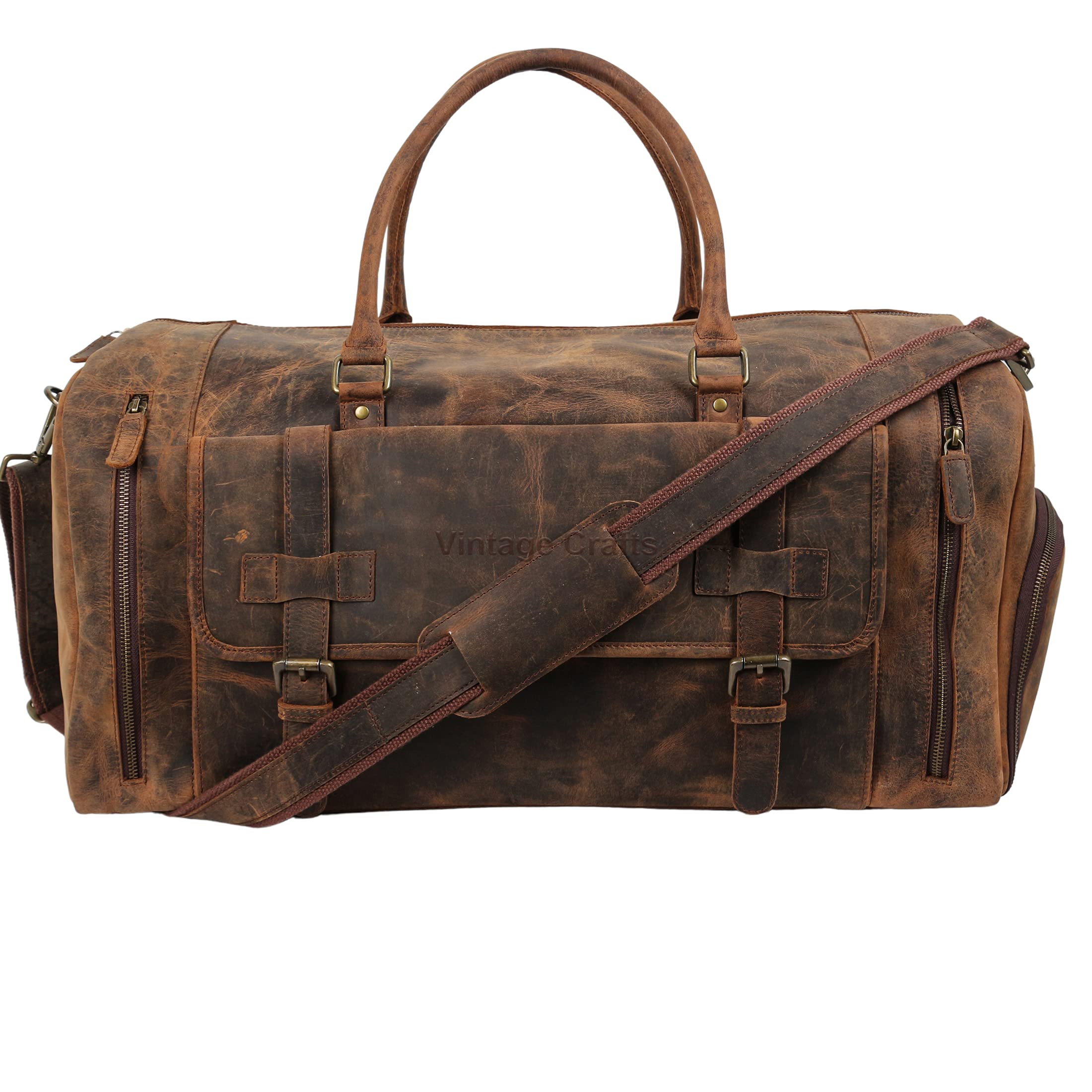 22 Inch Genuine Leather Full Grain Duffel Bag for Travel & Gym - Durable Carry-On Overnight Weekender with Shoe Compartment - Perfect for Business Trips, Workouts & Weekend Getaways (Men & Women)