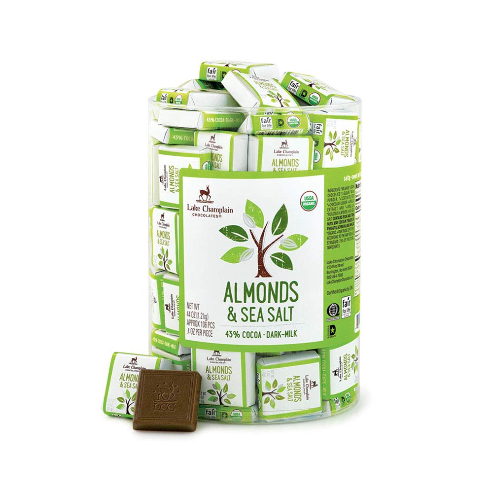 Organic Sea Salt & Almond Milk Chocolate Square by Lake Champlain Chocolates - 0.4oz (12g) - Gourmet Dark Chocolate with Nuts - Perfect for Gifts, Dessert & Snacking