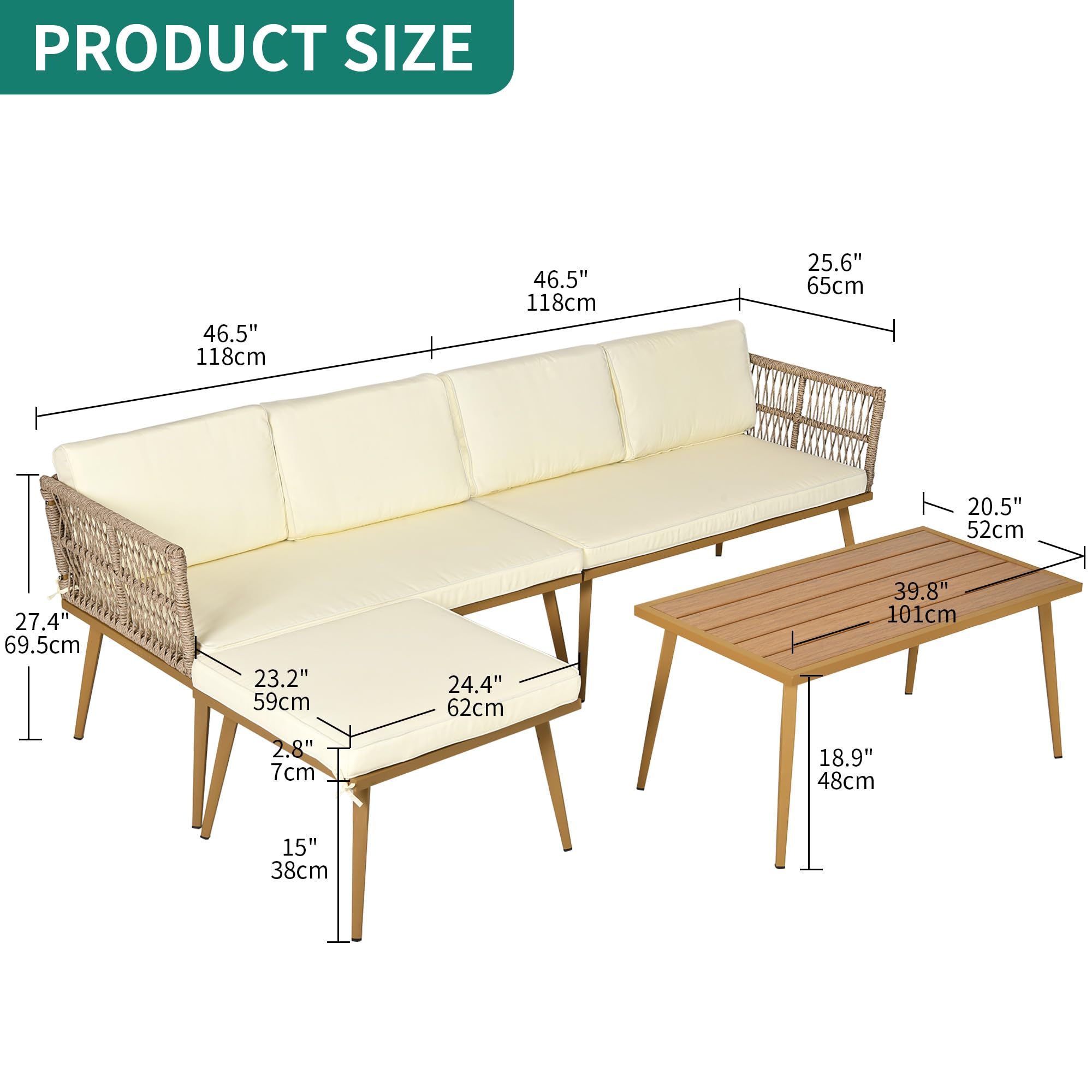 YITAHOME 4-Piece Outdoor Patio Furniture Set - L-Shaped Rattan Woven Sectional Sofa with Cushions & Side Table, Boho Style Detachable Lounger for Backyard, Porch, Garden - Beige | Perfect for Relaxing, Entertaining & Outdoor Gatherings