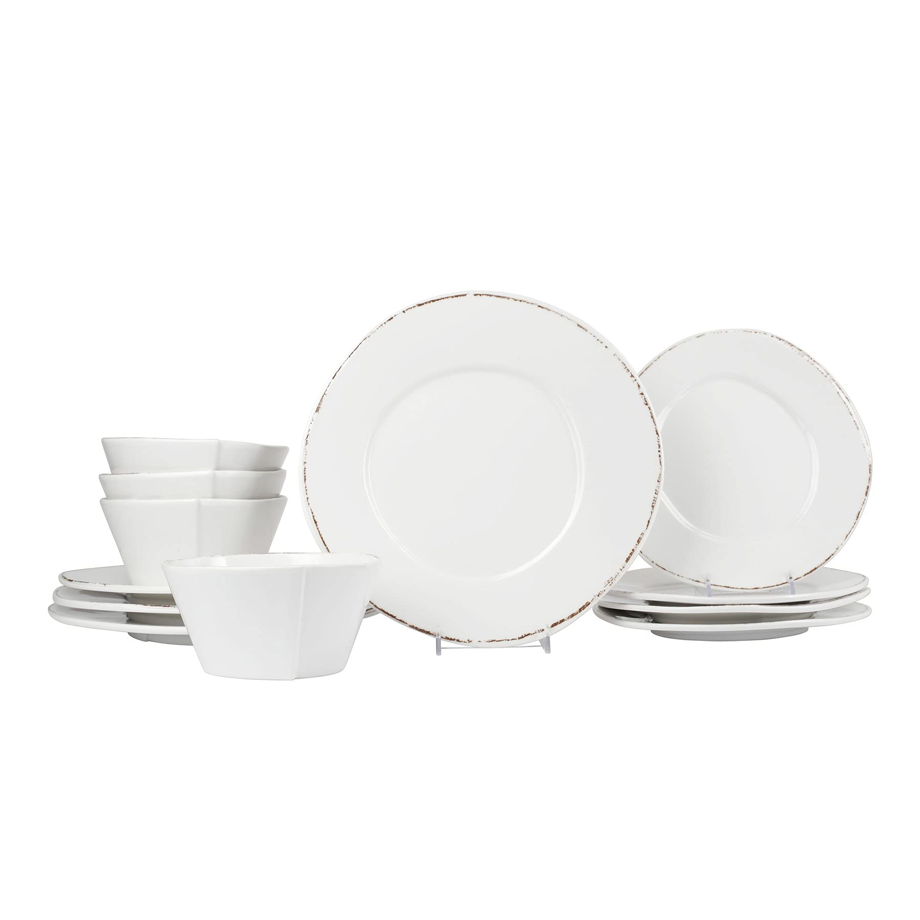 Vietri Melamine 12-Piece Unbreakable Dinnerware Set - Holiday Pasta Bowls & Dinner Plates - Durable Dish Set for Outdoor Dining, Picnics & Holiday Entertaining