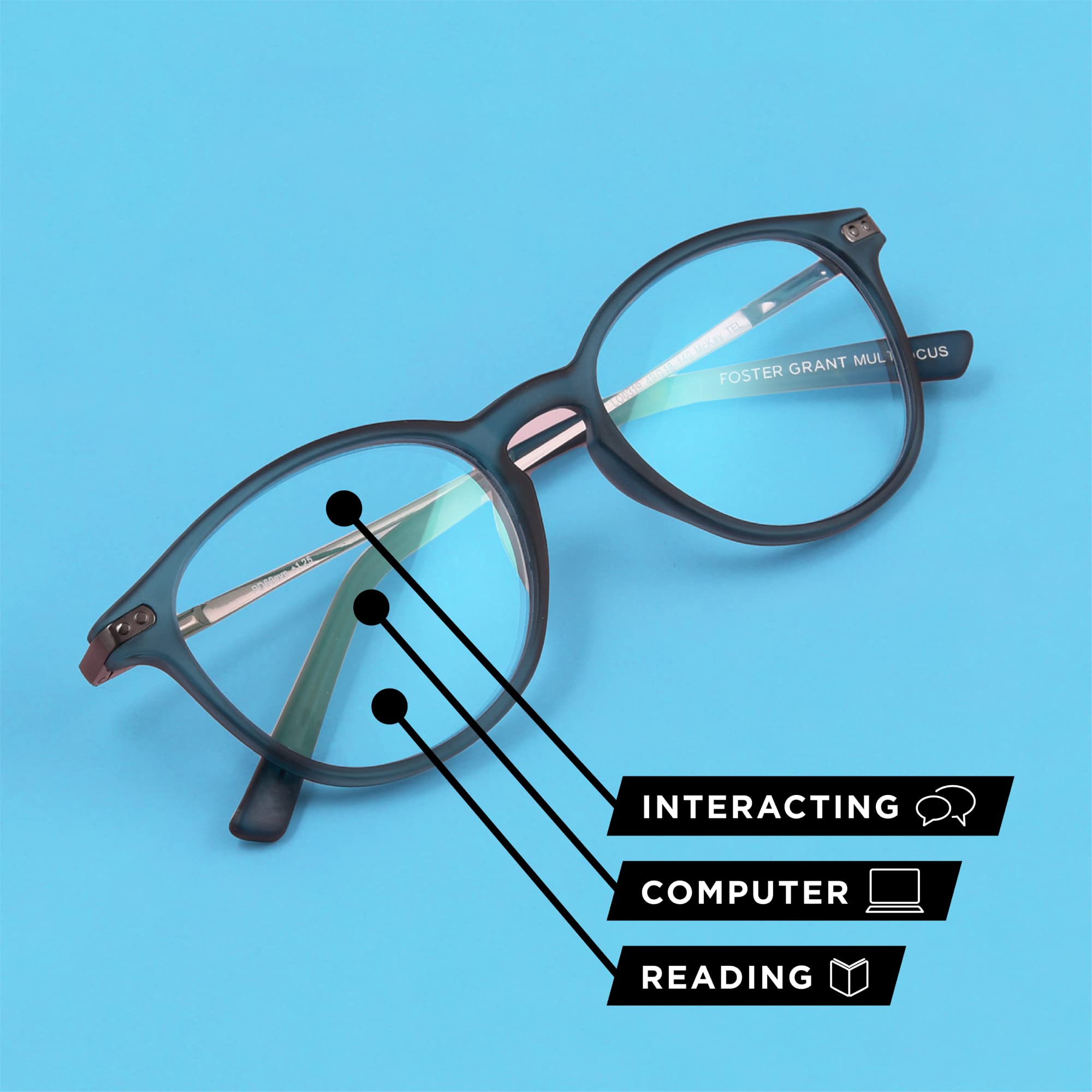 Foster Grant Men's Sawyer Multifocus Reading Glasses - Rectangular Frame for Computer Work, Reading & Office Use - Blue Light Blocking & Anti-Glare Lenses