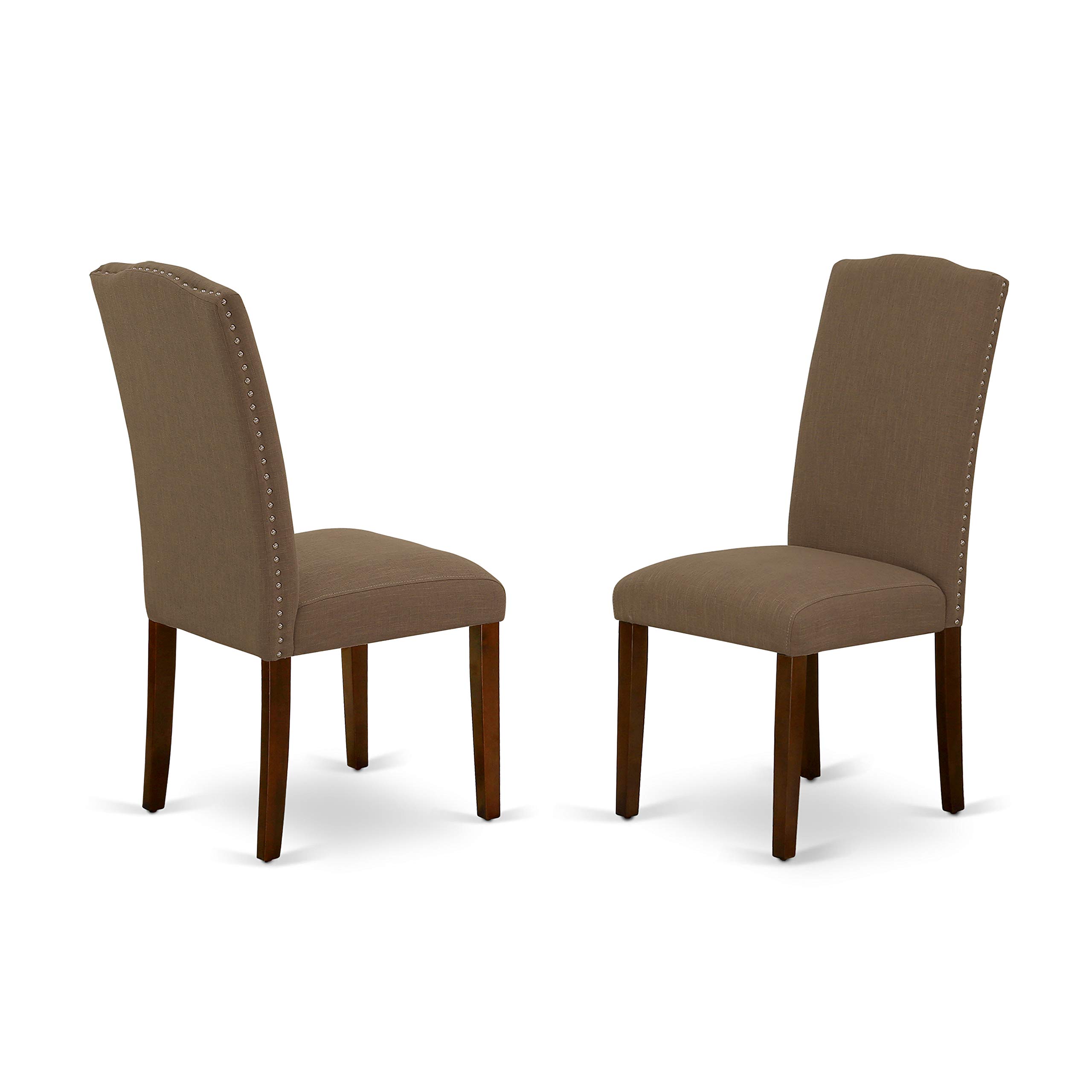 East West Furniture HBEN3-MAH-18 3-Piece Round Dining Table Set with Pedestal Base & 2 Dark Coffee Linen Upholstered Chairs, 42x42 Inch, Mahogany - Perfect for Small Spaces, Breakfast Nooks & Cozy Kitchen Dining Areas