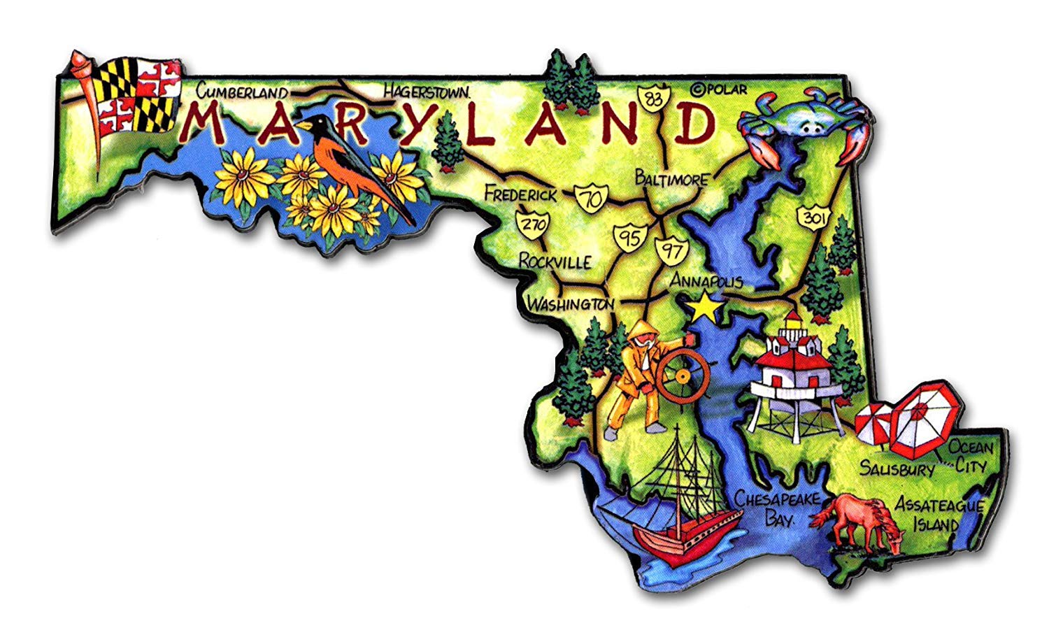 Maryland The Old Line State Artwood Jumbo Fridge Magnet - Collectible Souvenir for Refrigerators, Lockers & Office Decor