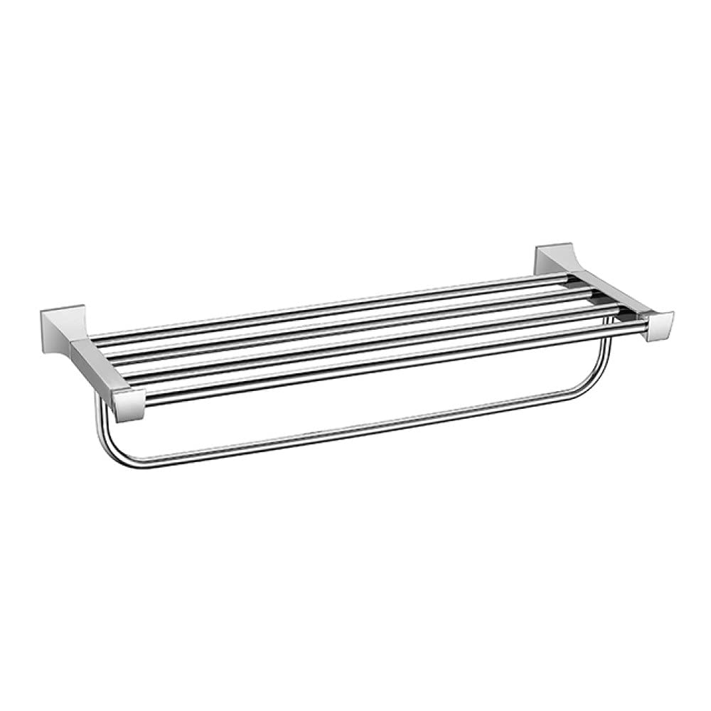 Premium 304 Stainless Steel Bathroom Accessories Set - Chrome Square Toilet Paper Holder, Robe Hook, Towel Bar & Glass Shelf (BA0021CP, 86) - Modern Bathroom Organization for Home & Hotel Use