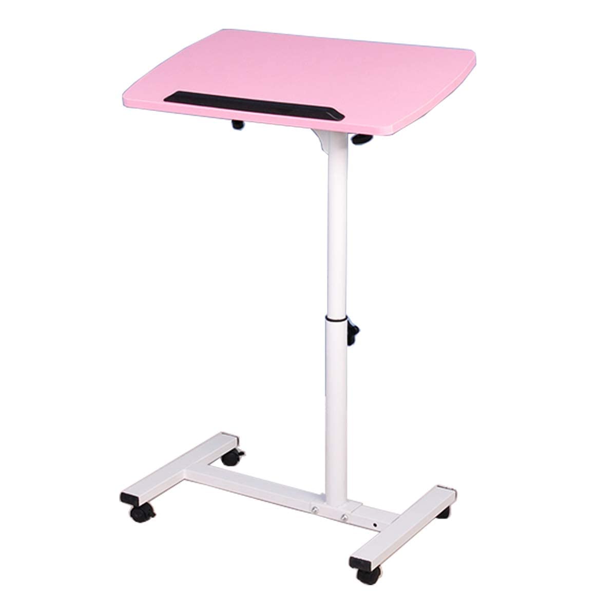 Adjustable Rolling Laptop Desk Cart - Mobile Standing Workstation with Angle & Height Adjustment, Small Over Bed Table for Home Office (Pink) | Perfect for Remote Work, Studying, Gaming & Hospital Use