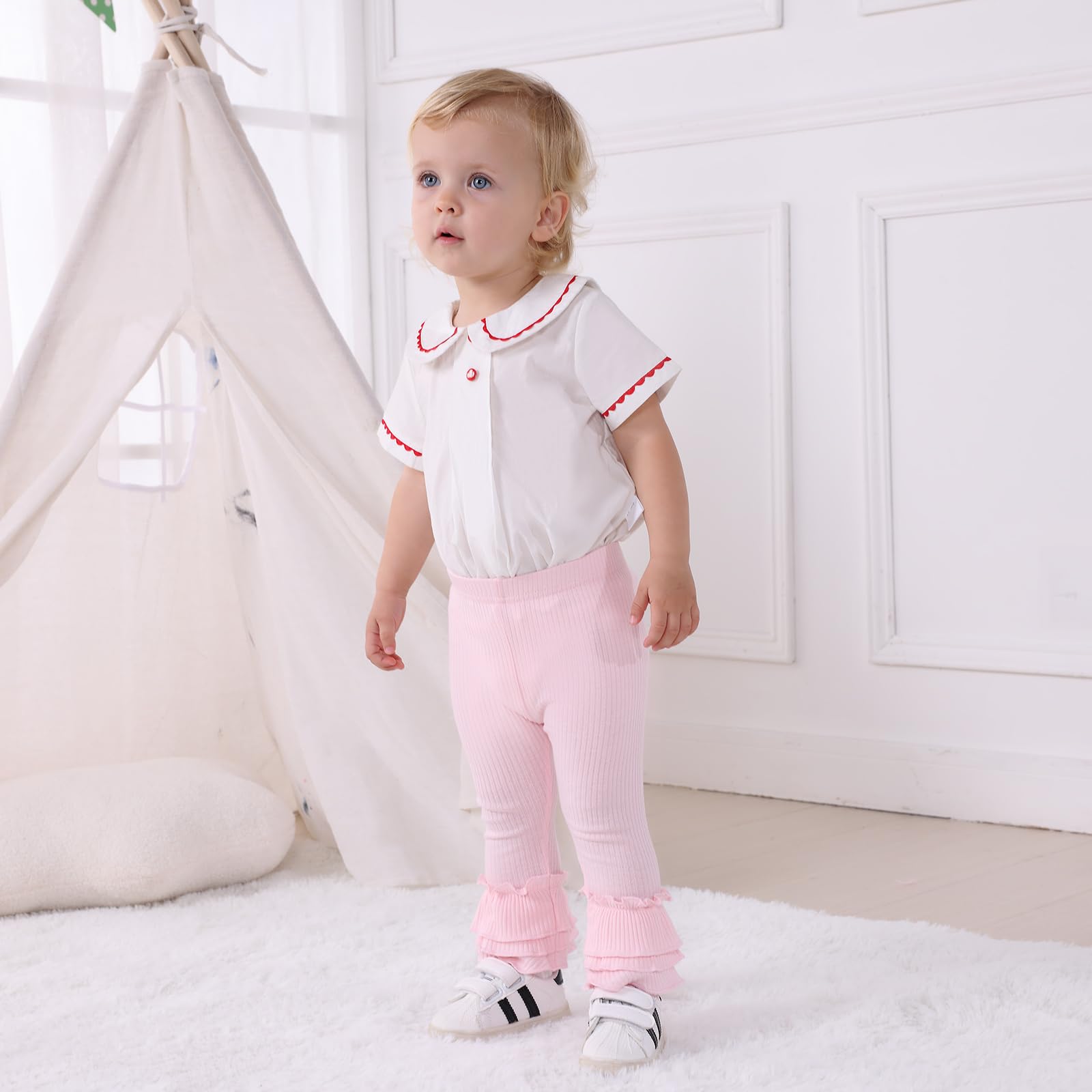 Newborn Baby Girl Pants Leggings - Ribbed Straight Flare Bell Bottoms 5-Pack | Soft Cotton Infant Toddler Leggings for Playtime, Daycare & Photo Shoots