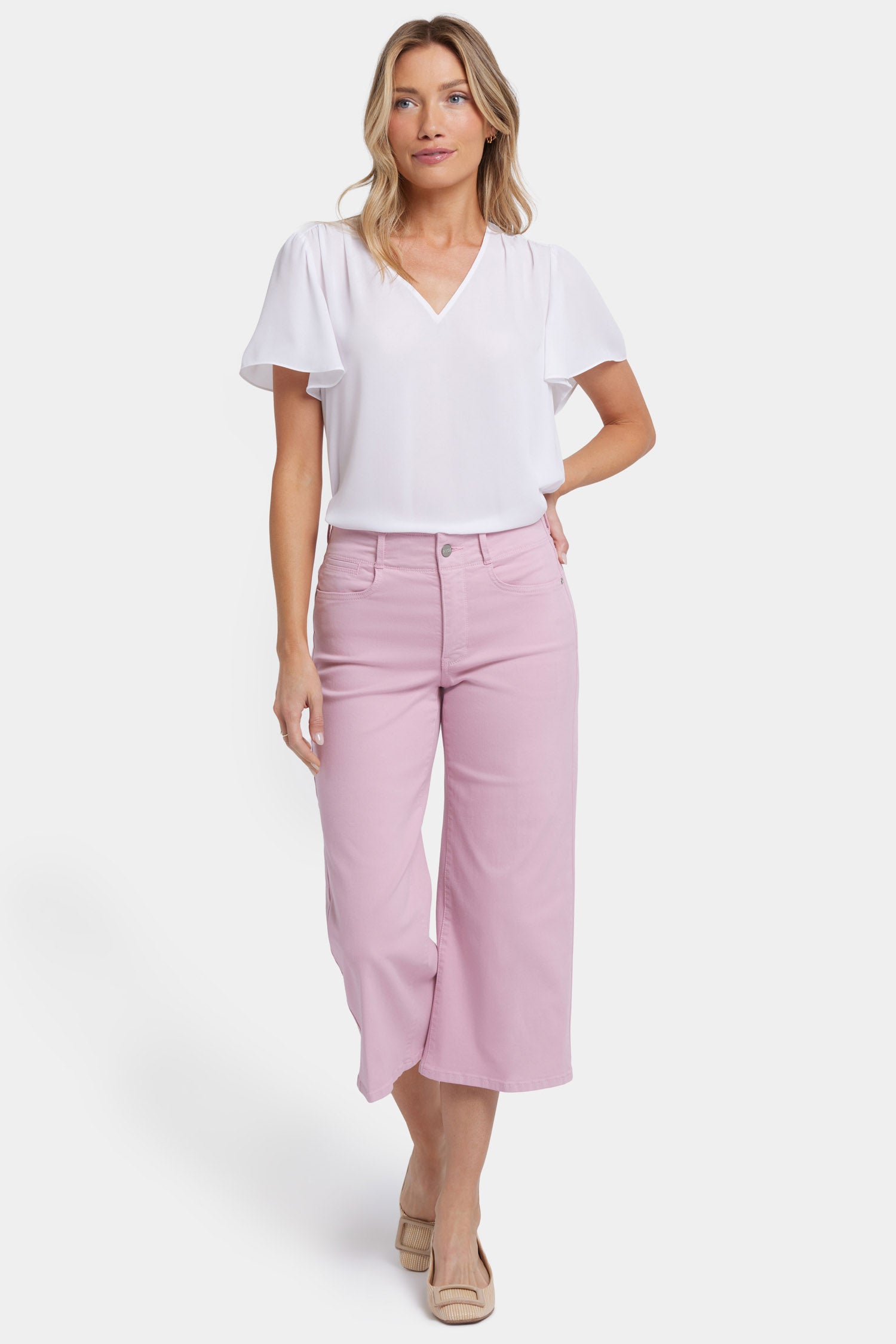 Brigitte Women's Wide Leg Capri Jeans in Pink Nectar - Comfortable Stretch Denim Pants for Casual Wear & Summer Outfits
