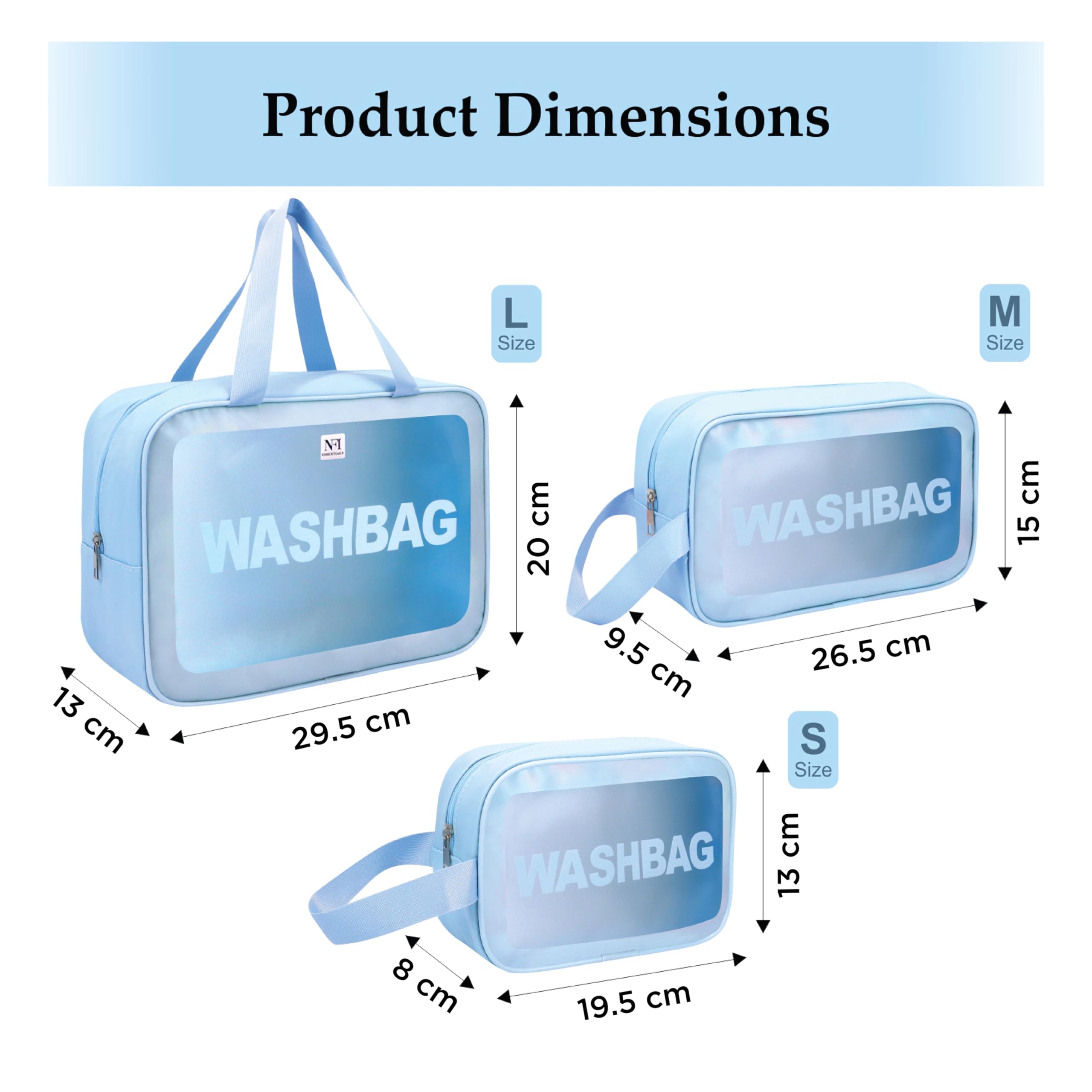 NFI Essentials 3-Pack Clear Wash Bag Pouch - Waterproof Cosmetic Organizer for Women, Travel Makeup Bag, Portable Toiletry Storage - Perfect for Gym, Vacation & Daily Use