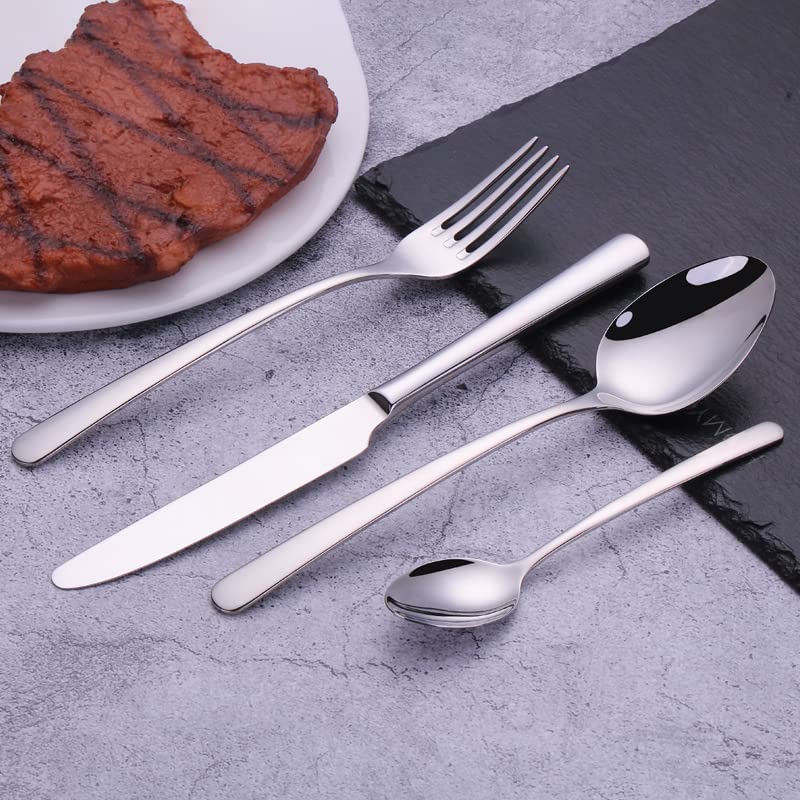 24-Piece Stainless Steel Silverware Set - Gold Flatware Cutlery for Kitchen, Dining & Travel - Knife, Fork & Spoon Tableware Set for Restaurants, Parties & Everyday Use