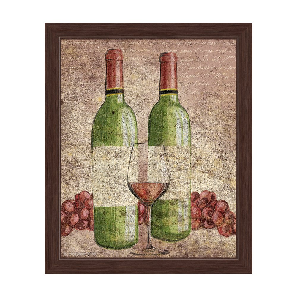 Distressed Vintage Grapes Wine Bottles Glass of Red Wine Framed Canvas Art Print - 20x24 Inches Wall Decor for Dining Room, Kitchen & Wine Bar