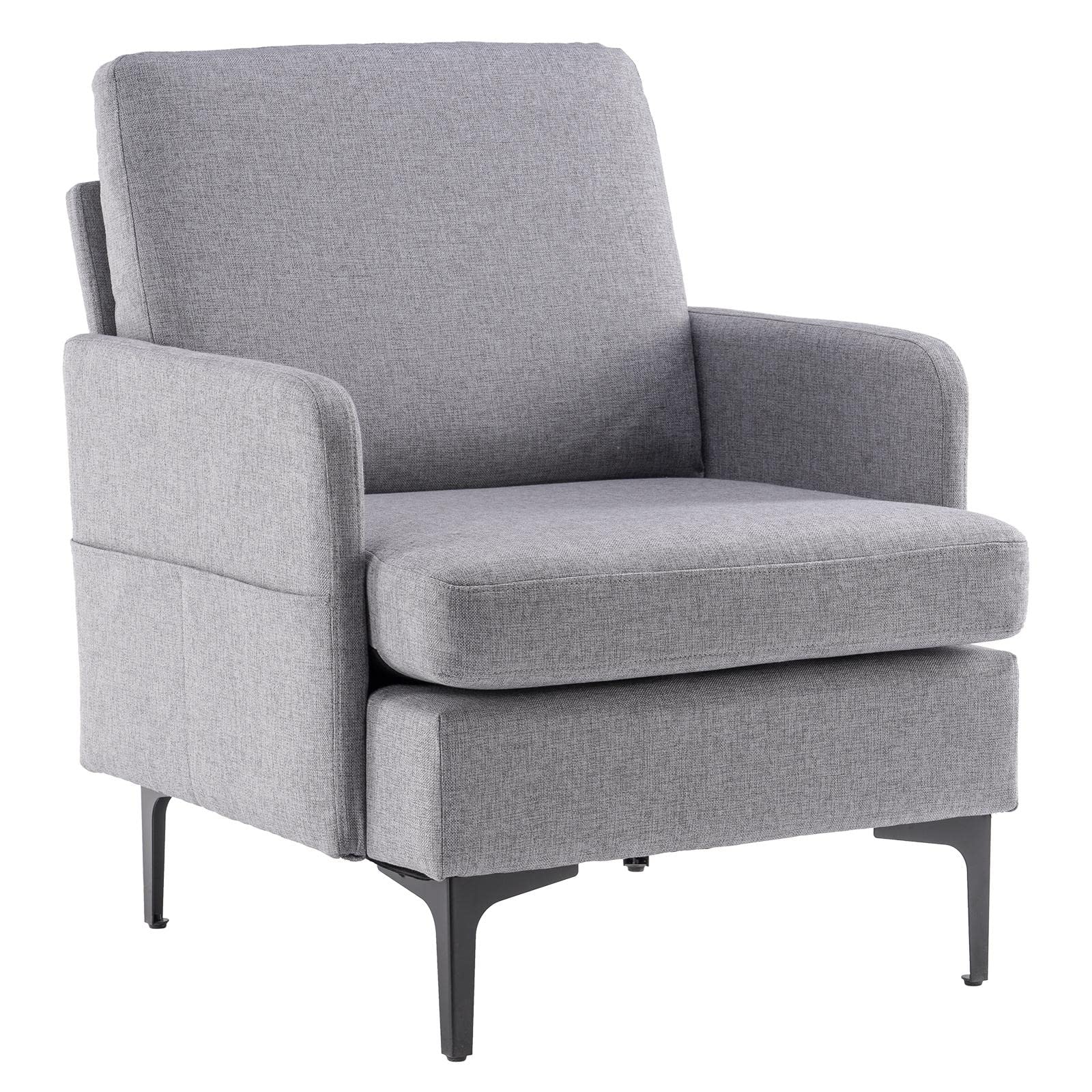 LALAHO Modern Lounge Chair - Ultra Comfortable Single Sofa Accent Chair for Bedroom, Living Room & Guest Room - Light Grey Fabric - Perfect for Relaxing, Reading & Small Space Decor