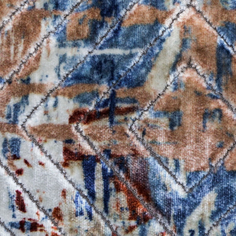Luxury Artistic Velvet Fabric by The Yard - Ivory, Blue & Green Printed Velvet Upholstery Material for DIY Home Decor, Curtains & Fashion Projects