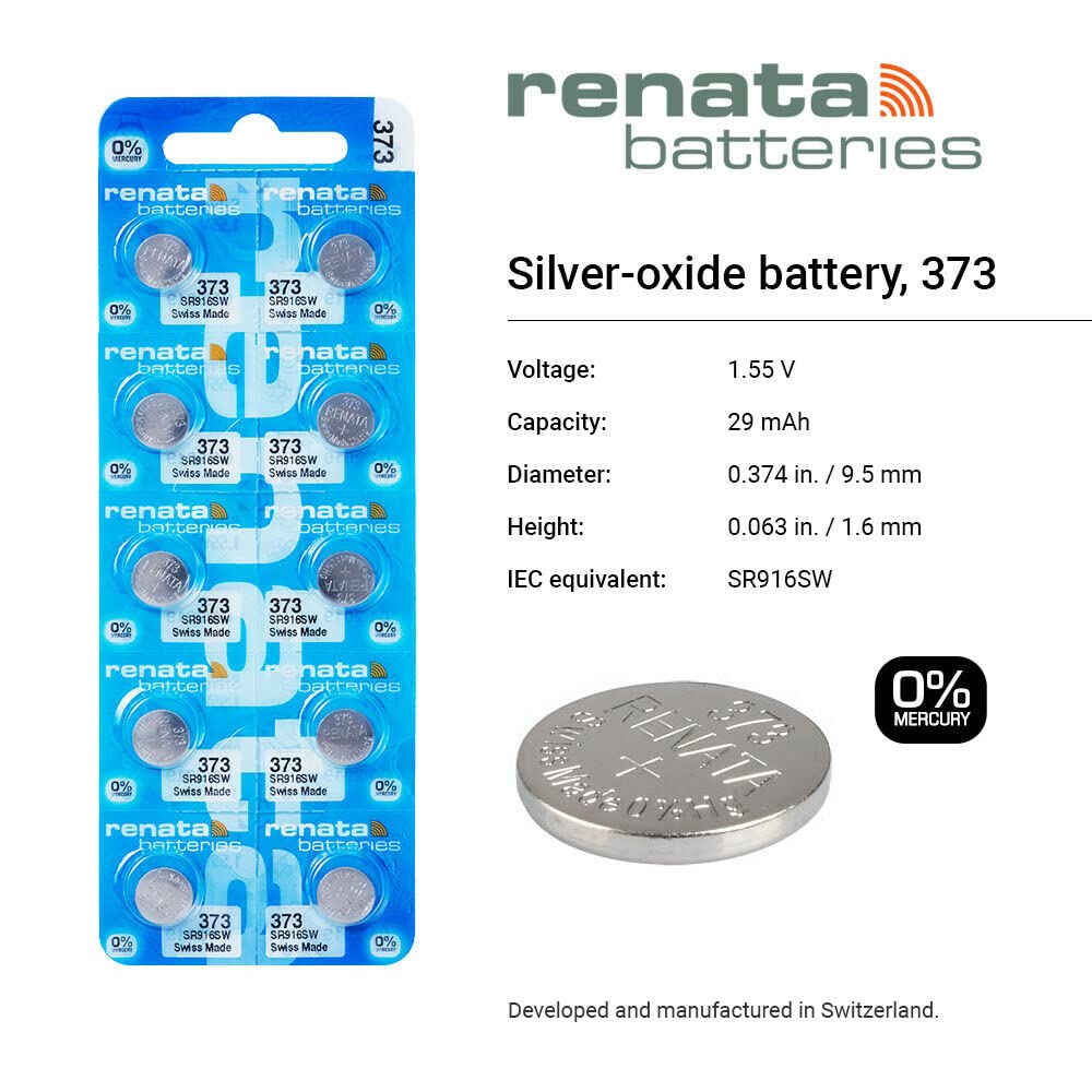 Renata 373 SR916SW Silver Oxide Watch Batteries - 1.55V Long-Lasting Power (50 Count) - Perfect for Watches, Calculators & Small Electronics