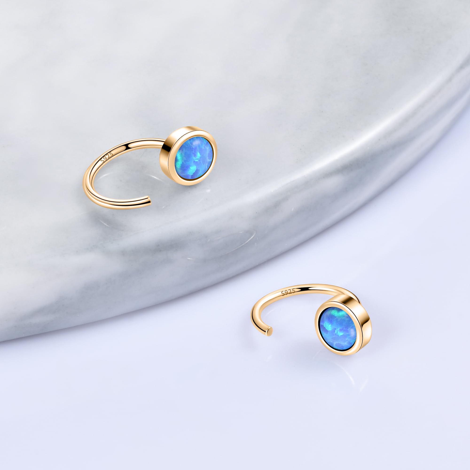 CHIC & ARTSY 925 Sterling Silver Dainty Hug Hoop Earrings with Synthetic Fire Opal/Turquoise/Moonstone/CZ - Elegant Tiny Hoop Earrings for Women | Perfect for Everyday Wear, Date Nights & Special Occasions