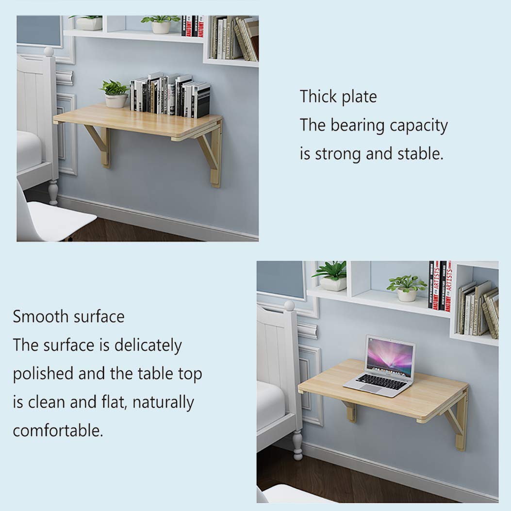 ZYFA Wall-Mounted Folding Table - Solid Pine Wood Collapsible Floating Desk for Laptop, Space Saving Hanging Workbench - Perfect for Study, Bedroom, Bathroom, Balcony & Small Spaces