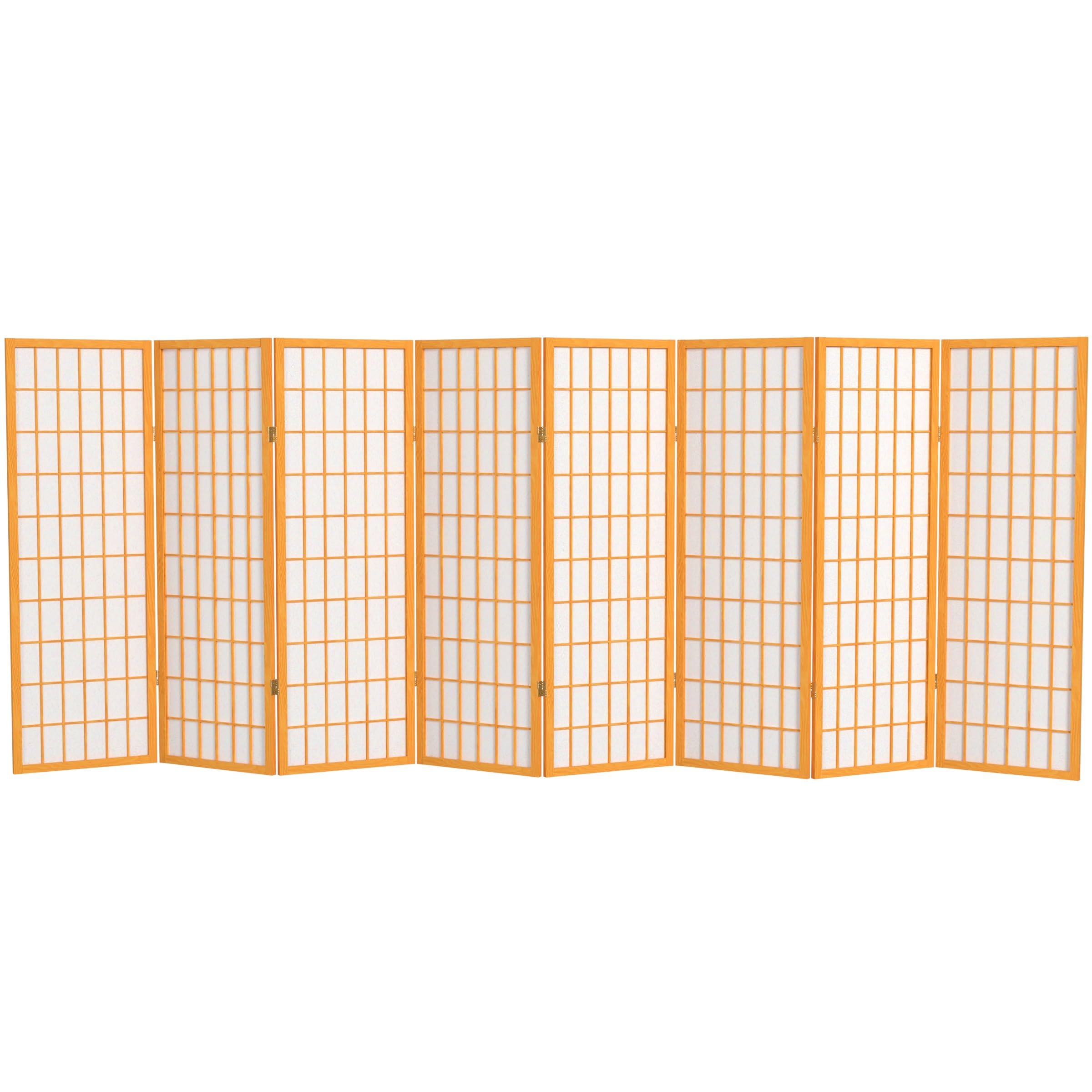 4 ft. Short Window Pane Shoji Screen - Honey Finish - 8 Panel Room Divider for Home Office, Living Room, and Bedroom Privacy