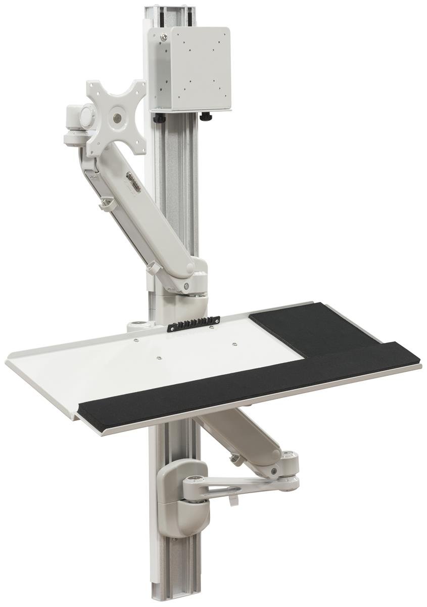 Wall Mounted Computer Station with Adjustable Arms - Monitor Mount & CPU Holder for Office & Home Workspaces (DWSSW01WT) - Perfect for Ergonomic Desk Setups and Space-Saving Solutions