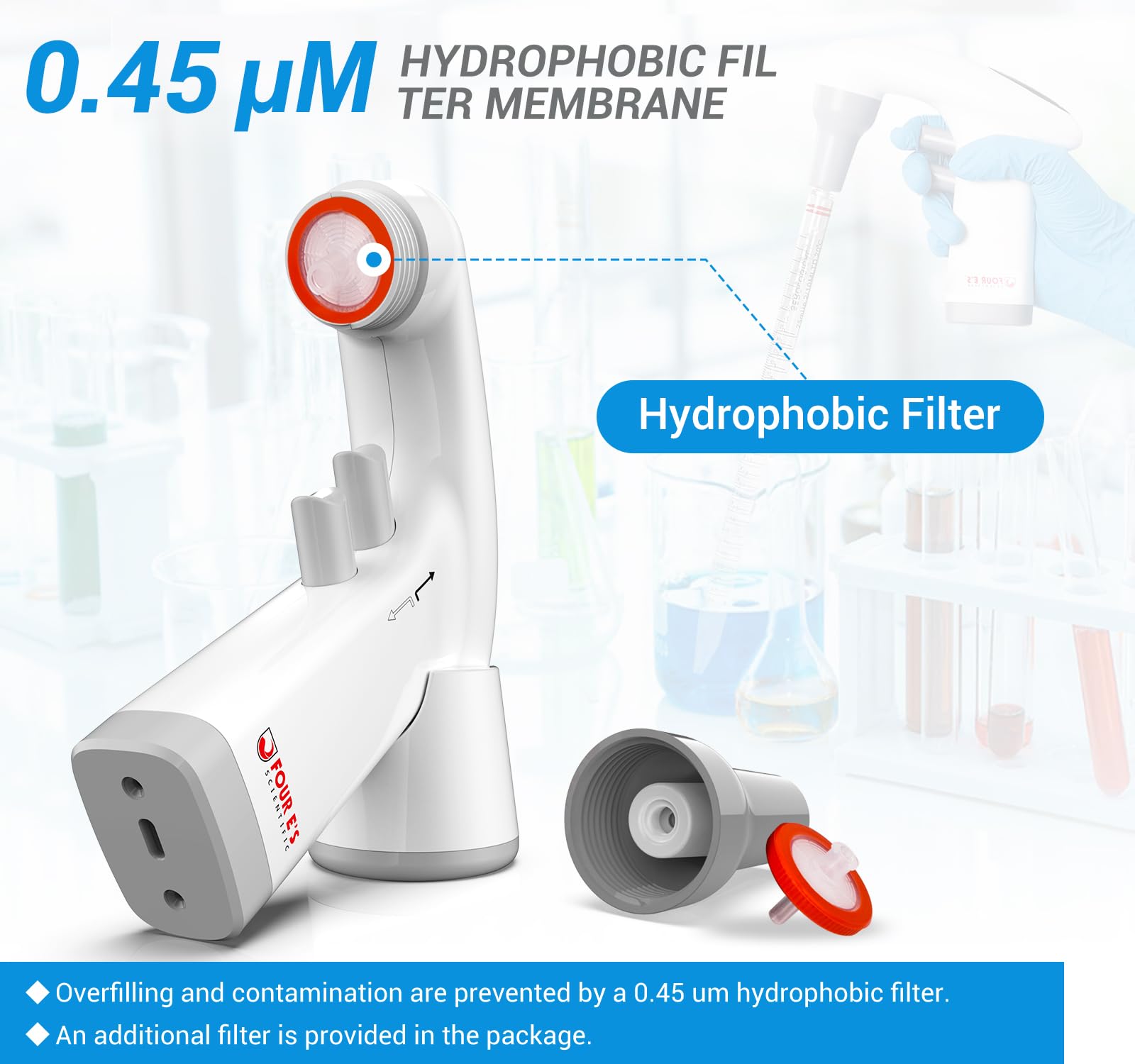 FOUR E'S SCIENTIFIC Electric Pipette Controller 0.1-100mL - Lab Electronic Pipettor with Rechargeable Battery, LCD Screen & Adjustable Speed - Perfect for Molecular Biology, Cell Culture & Clinical Laboratory Use
