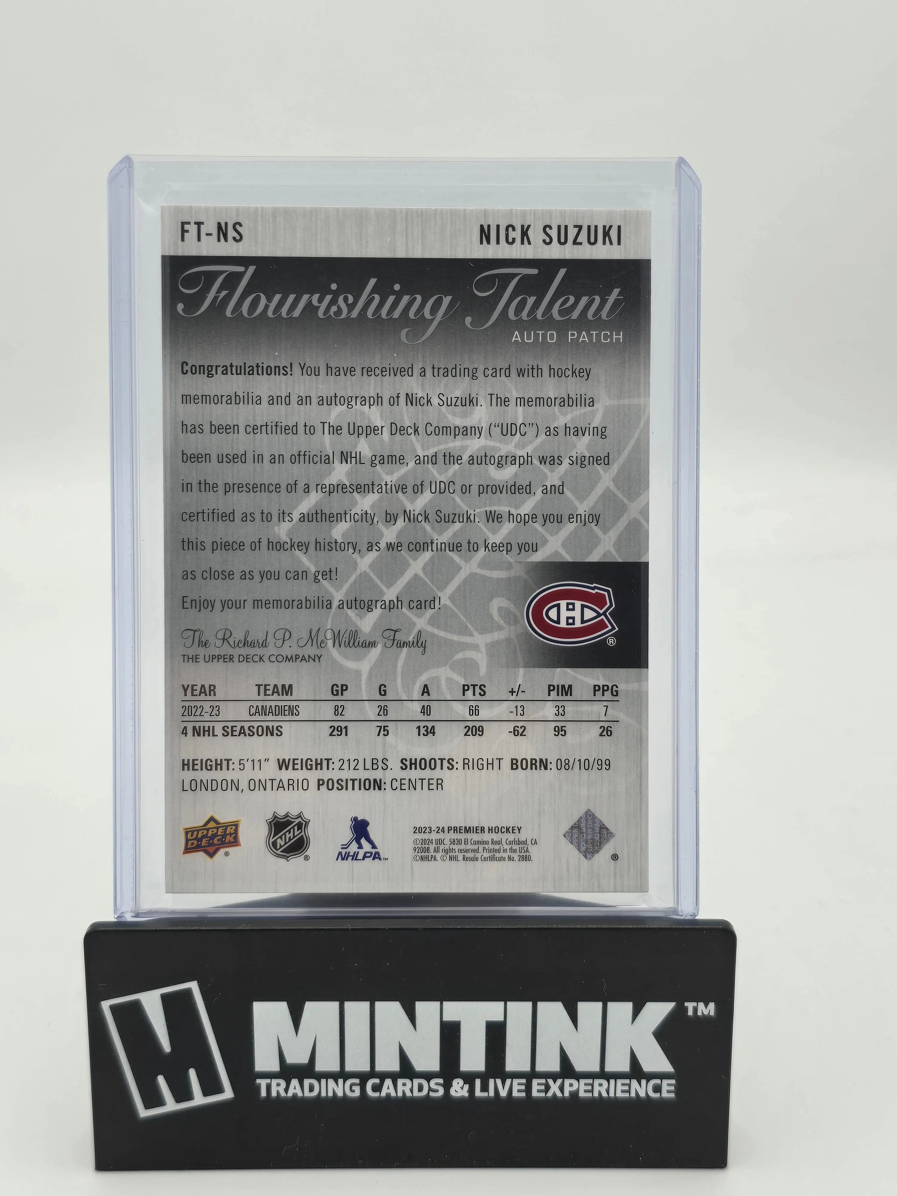 2023-24 Upper Deck Premier Hockey Nick Suzuki Flourishing Talent Patch Auto /50 - Rare Collectible for Hockey Fans & Sports Memorabilia Enthusiasts - Perfect for Display, Trading, and Investment